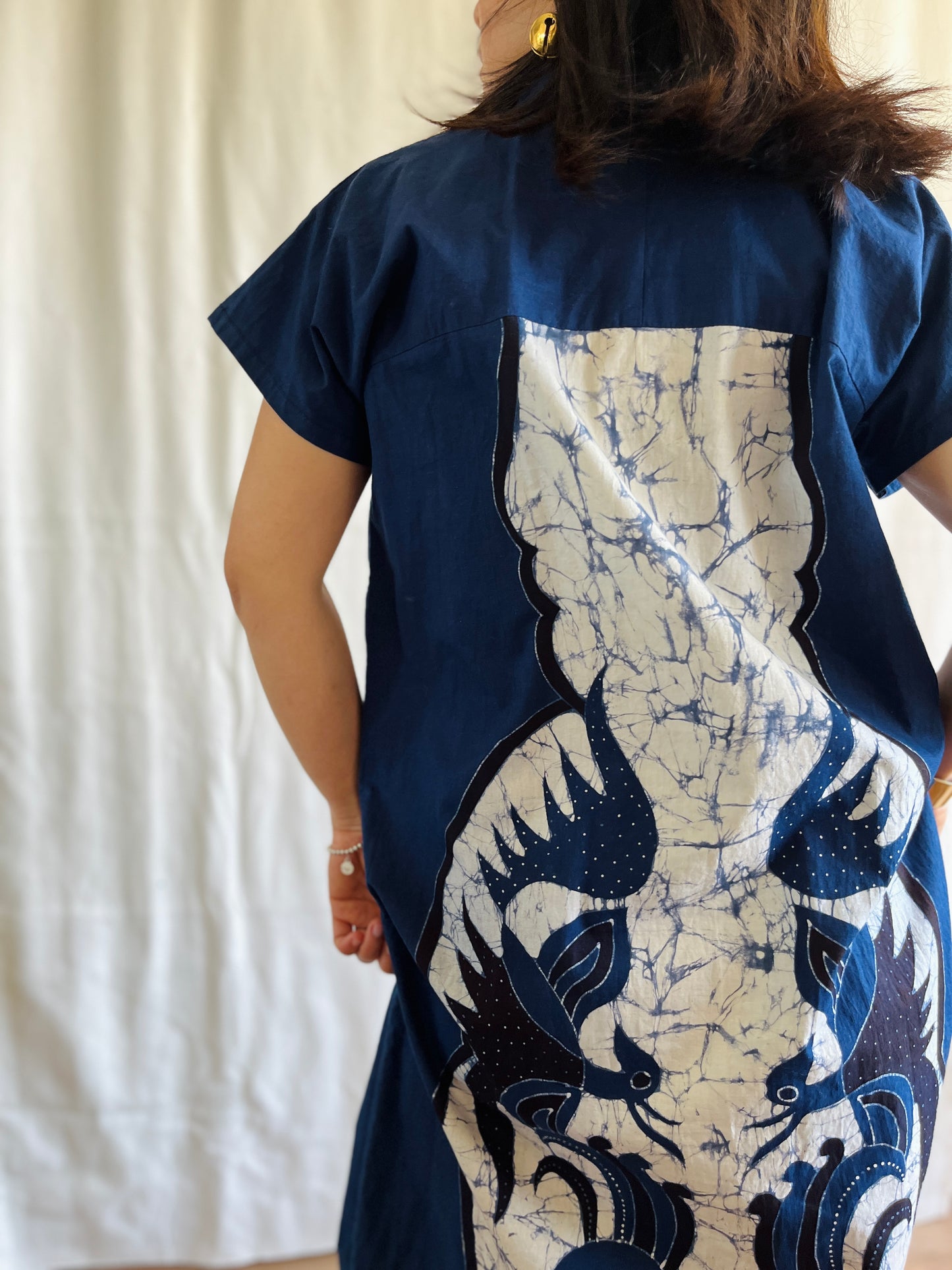 Vintage handmade Tie Dye Party Dress Maxi high neck with ribbons