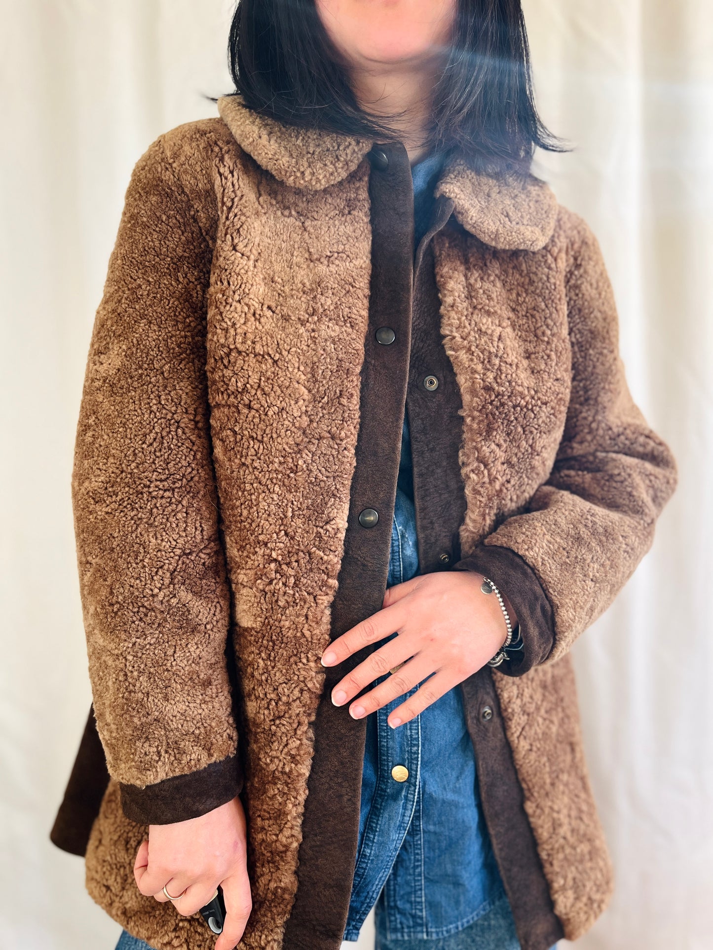 Stunning 70s Vintage Teddy Brown Shearling lambswool fur Coat