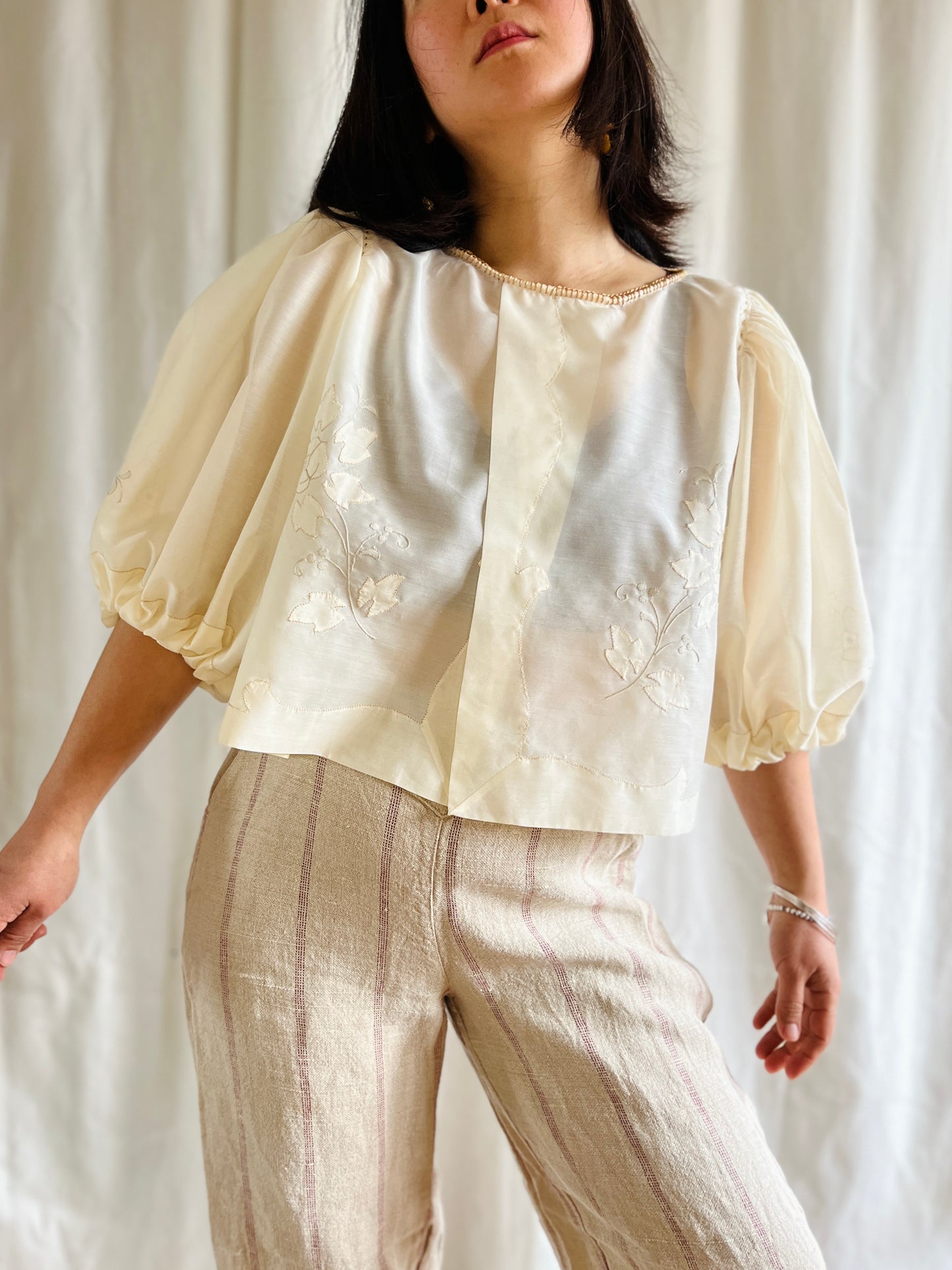 Repurpose See through Appliqué tablecloth turns Dolly Blouse