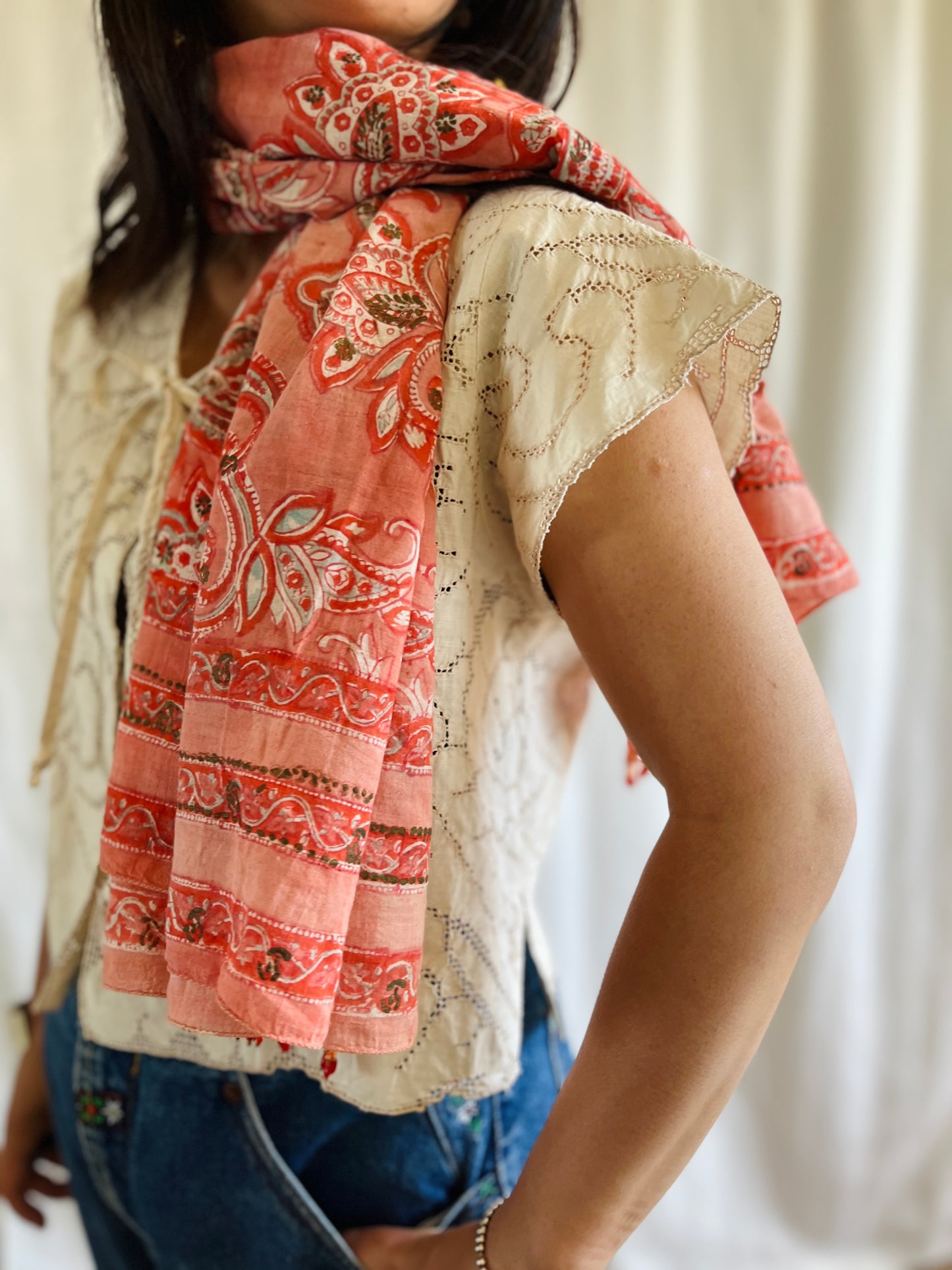 Vintage Anokhi Square scarf with beads