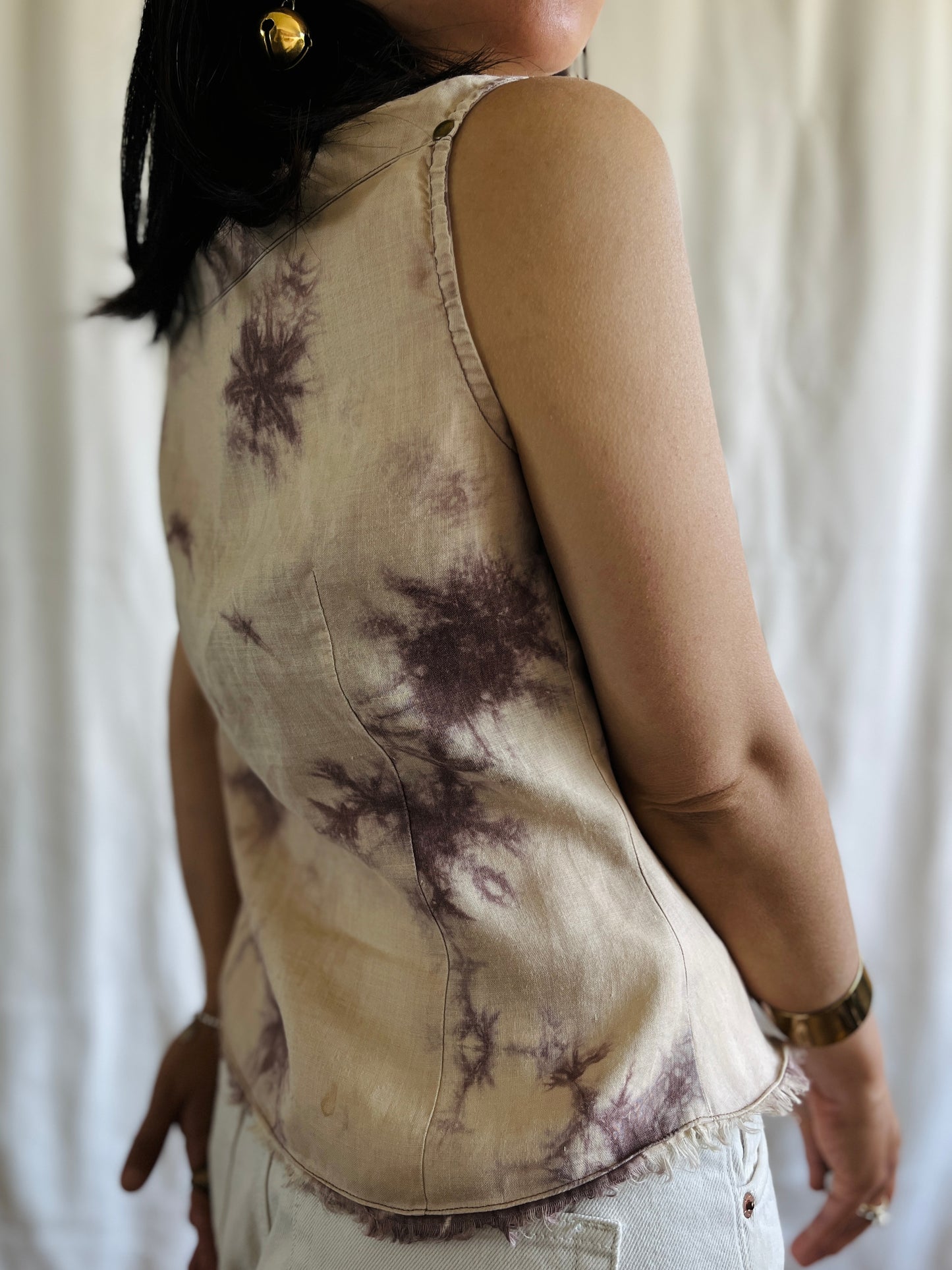 Vintage 90s Tie Dye Sleeveless Shirt Ramie