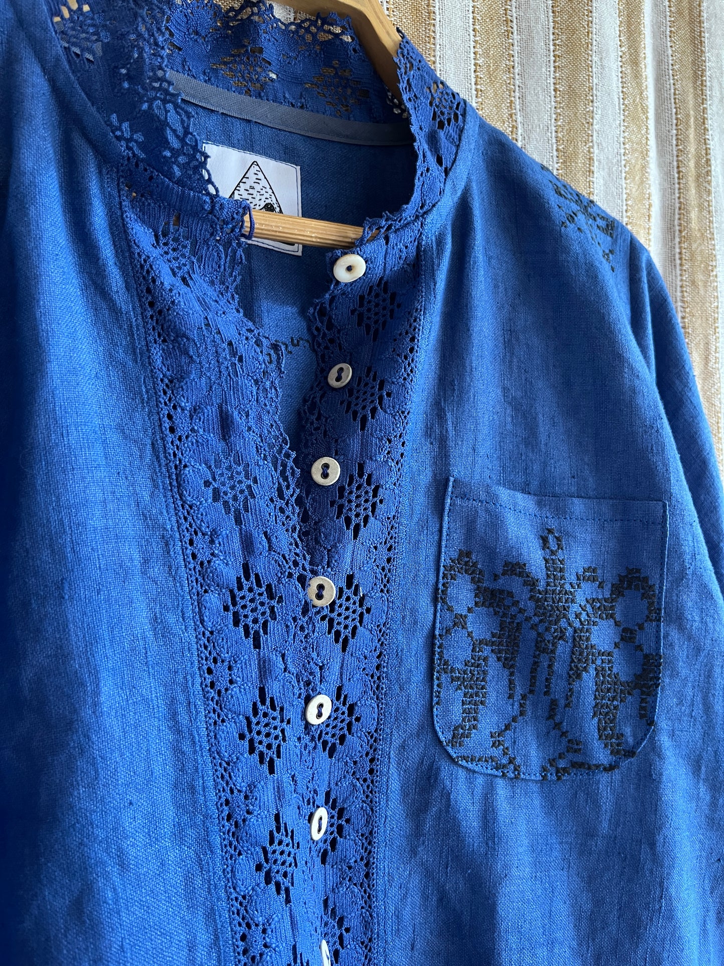 Indigo dyed loose fit linen shirt