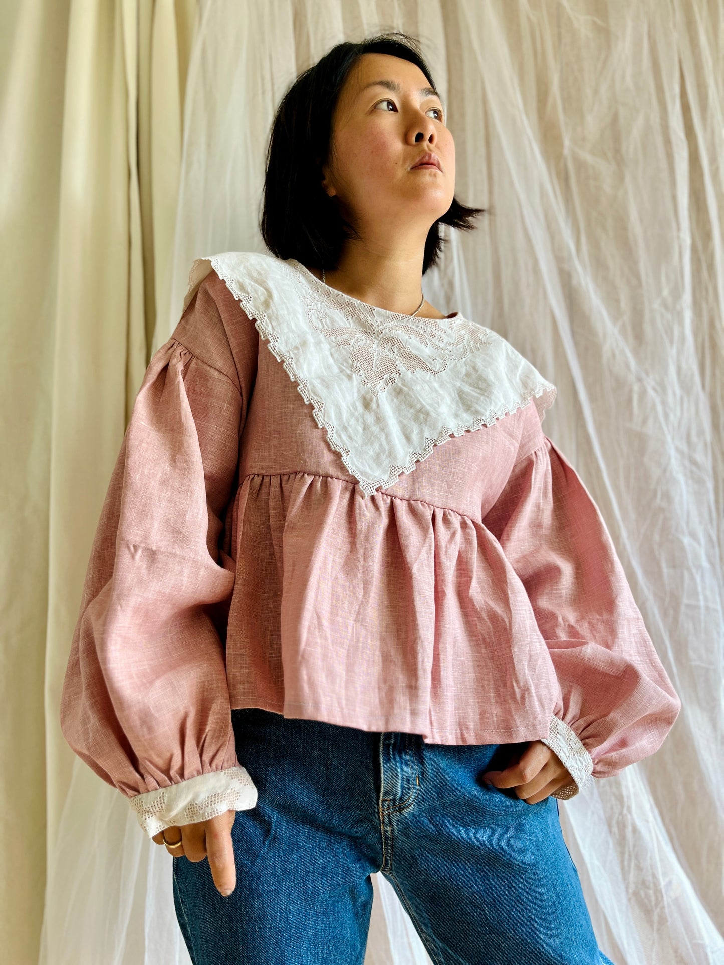 Marble pink linen and baby bib tunic