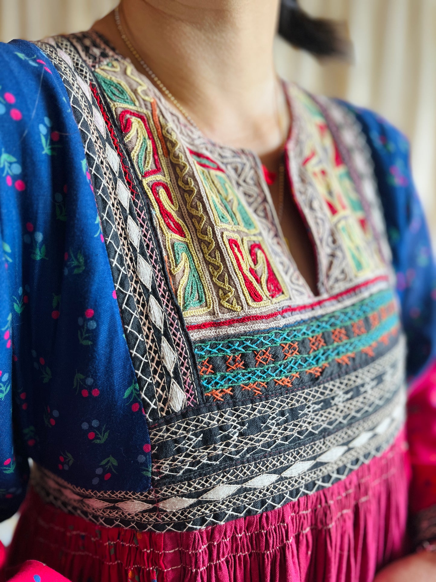 Afghan folk dress Smocking hand embroidery maxi dress