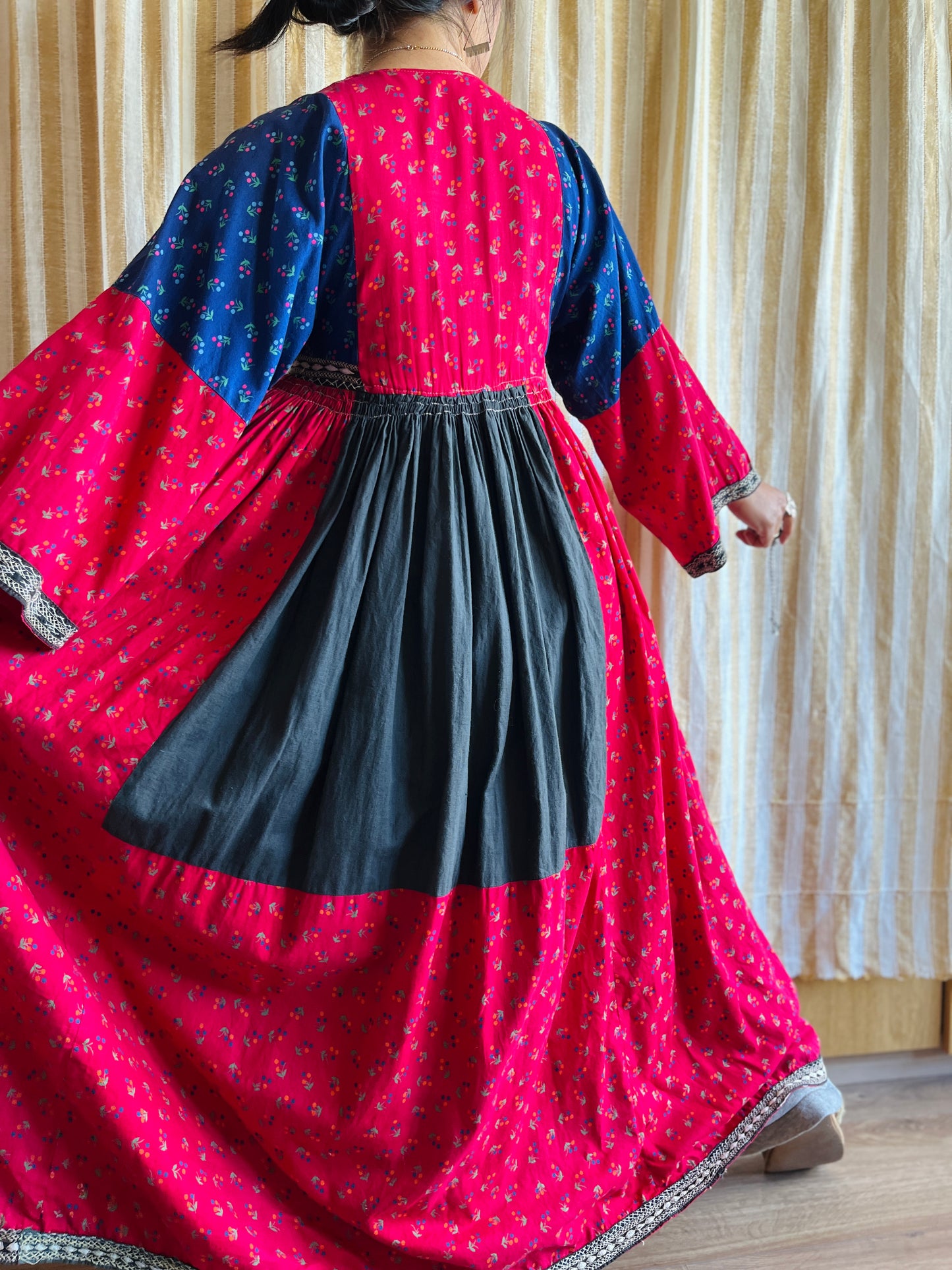 Afghan folk dress Smocking hand embroidery maxi dress