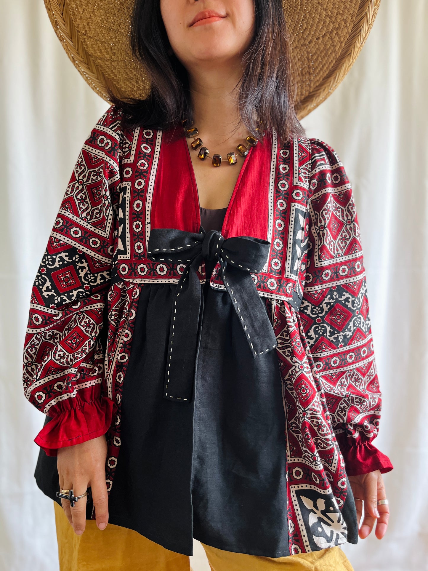 Silky Block Print Goddess Tunic/ Light Jacket