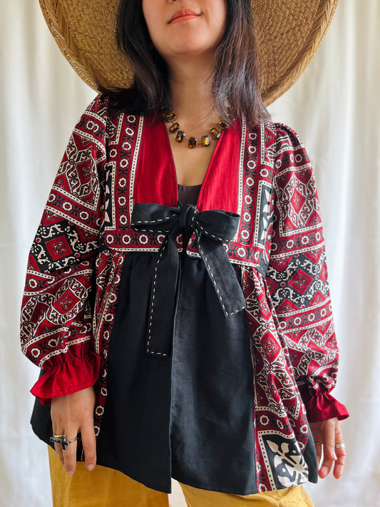 Silky Block Print Goddess Tunic/ Light Jacket