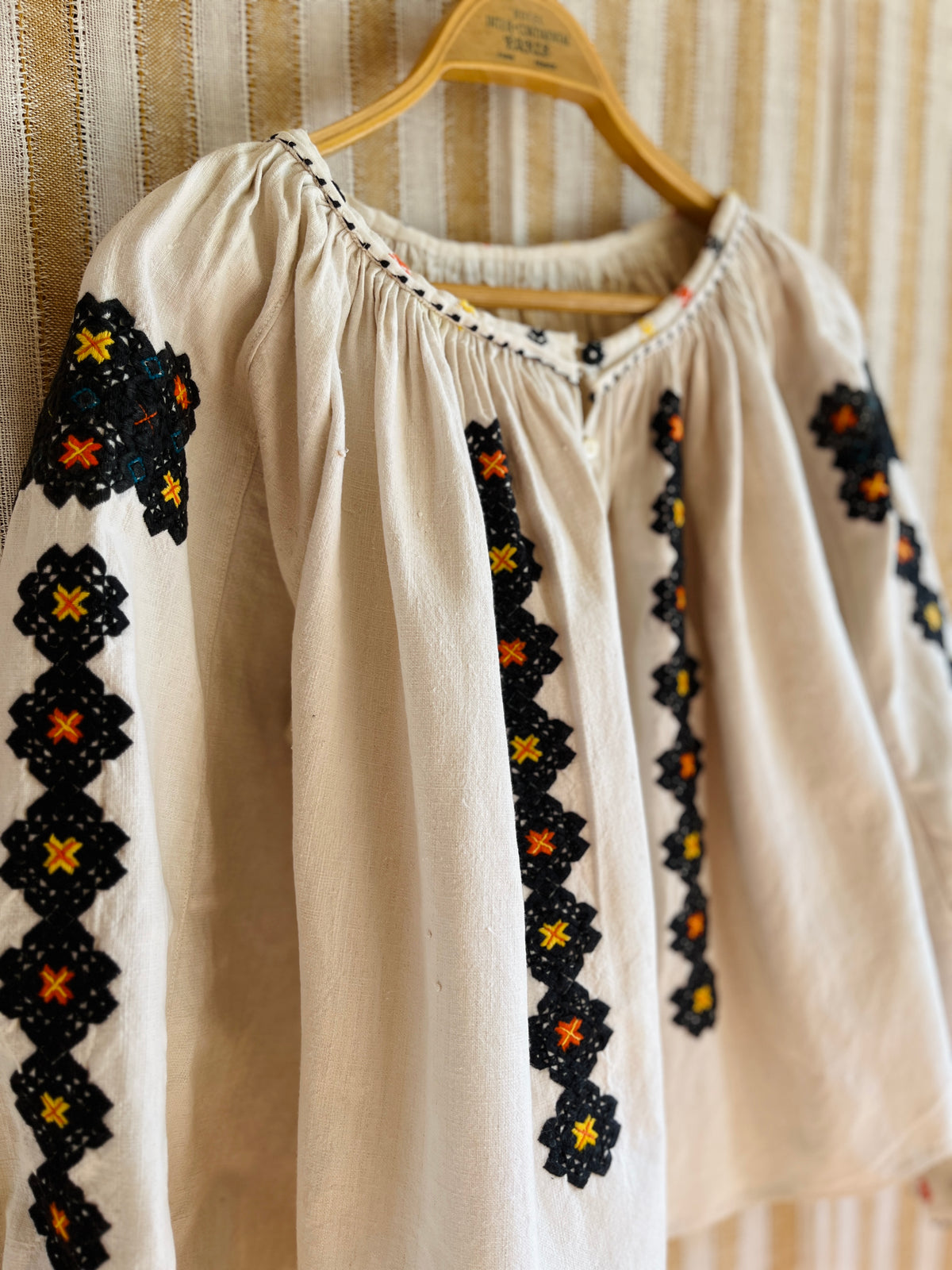 Antique 1930s Romanian Embroidered Folk Blouse