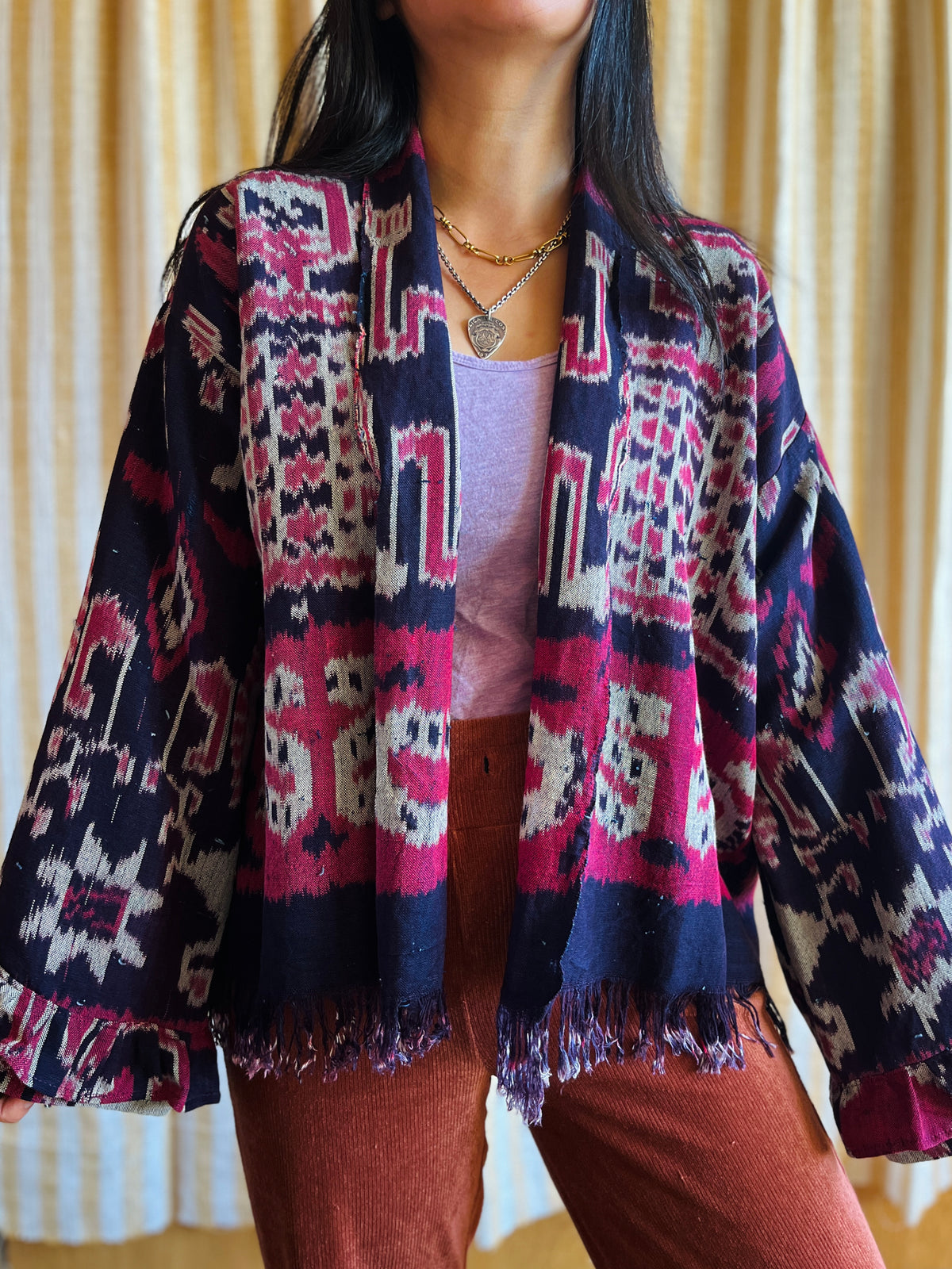 Vintage Ikat textile turns short duster