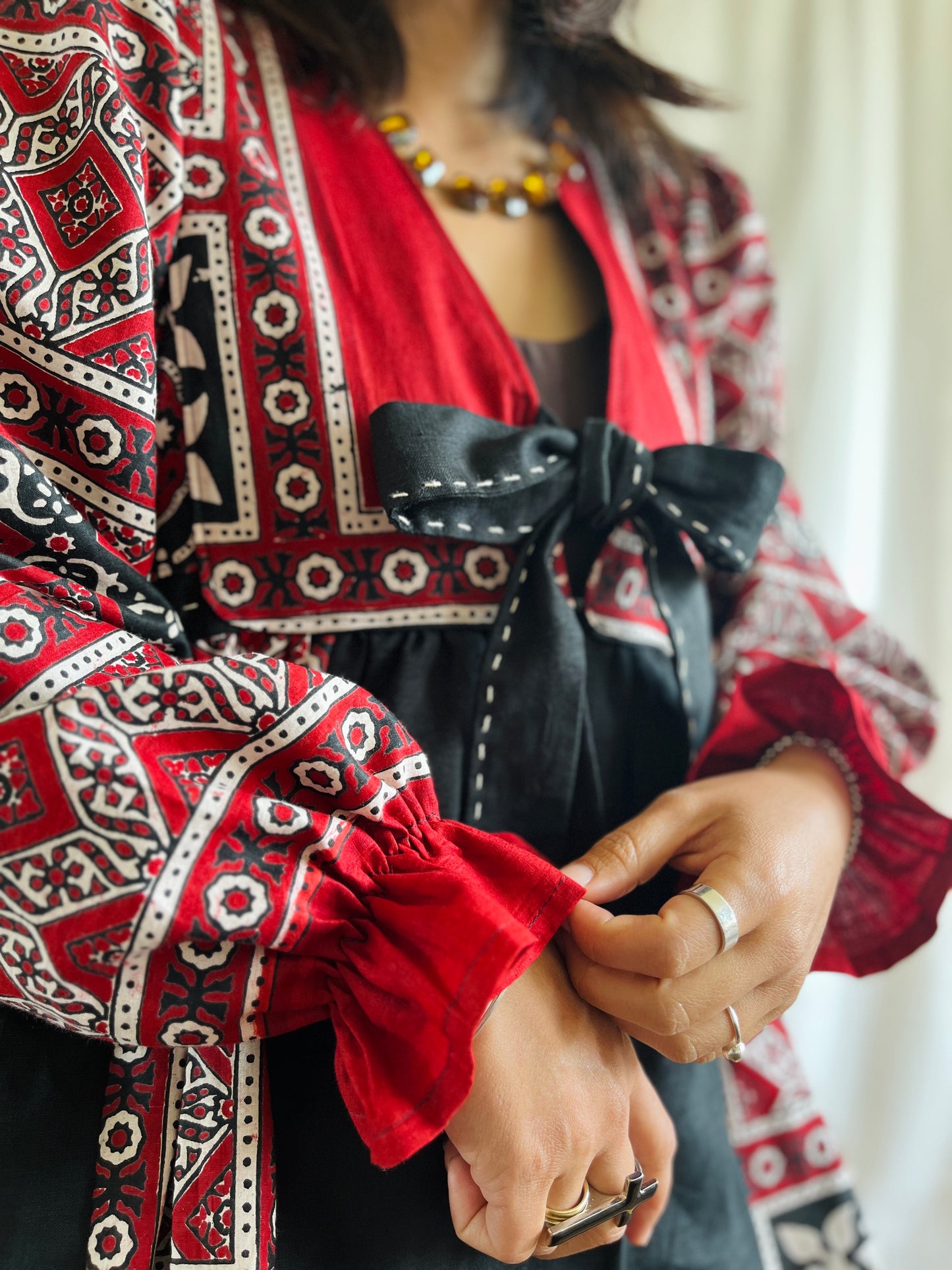 Silky Block Print Goddess Tunic/ Light Jacket