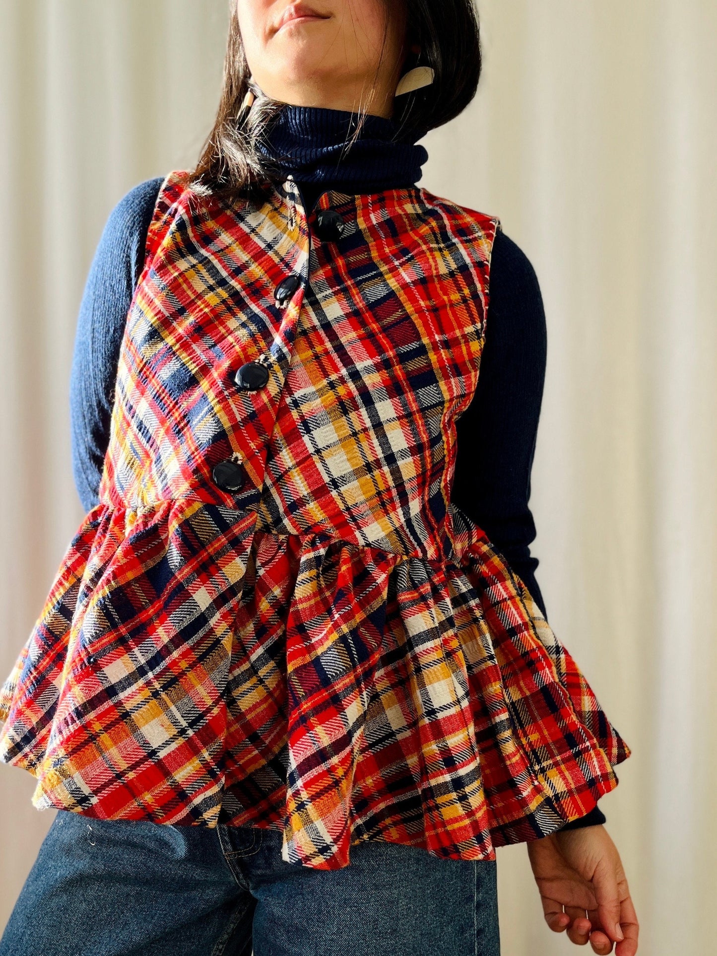 Repurposed Woven Skirt turns 60s pleated vest Waistcoat