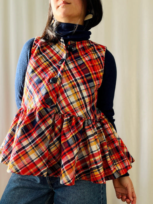 Repurposed Woven Skirt turns 60s pleated vest Waistcoat