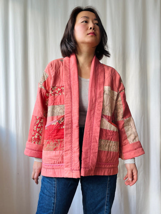 Vintage quilted blanket turns Spring Kimono jacket