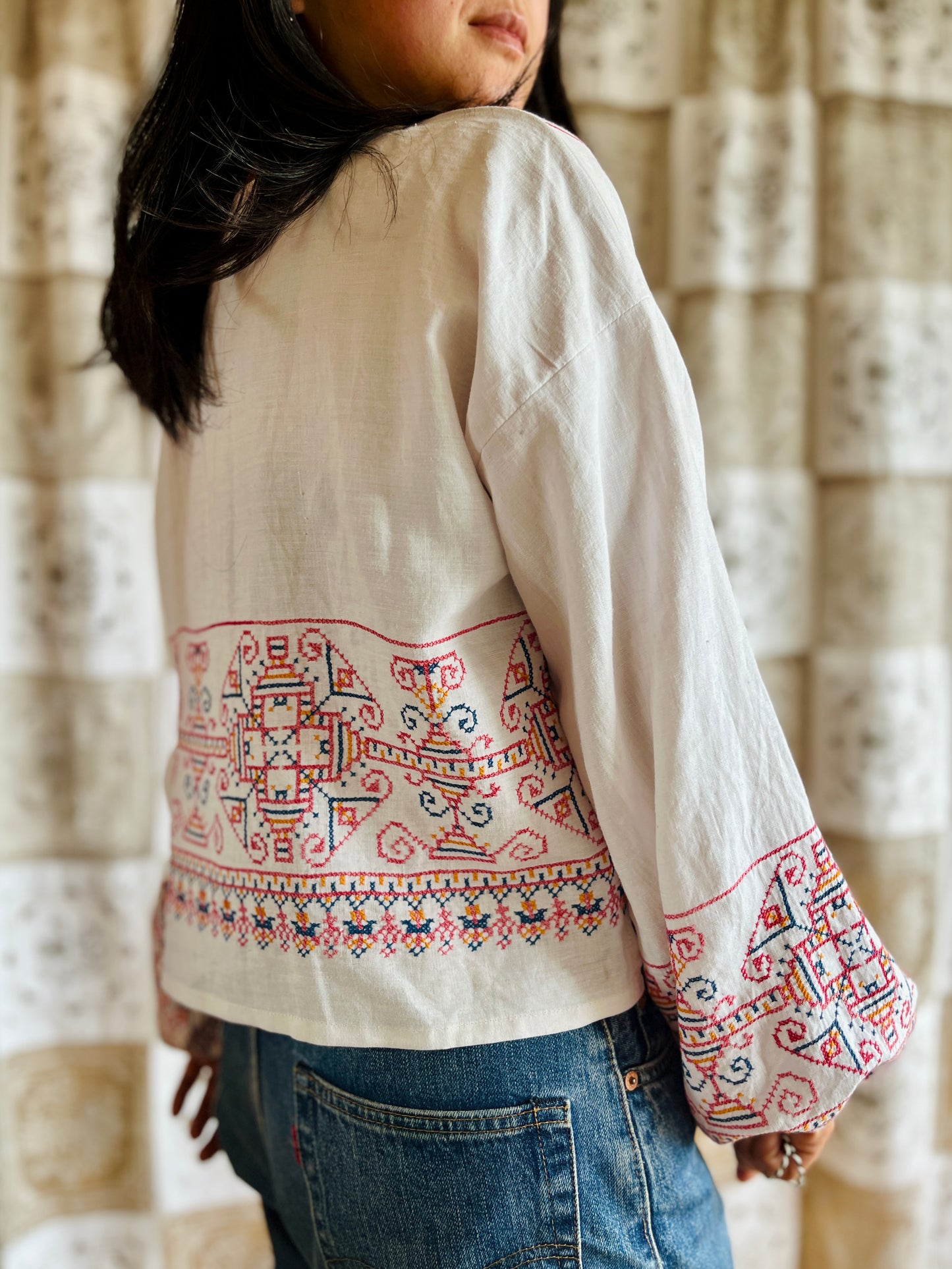 Full embroidery button blouse
