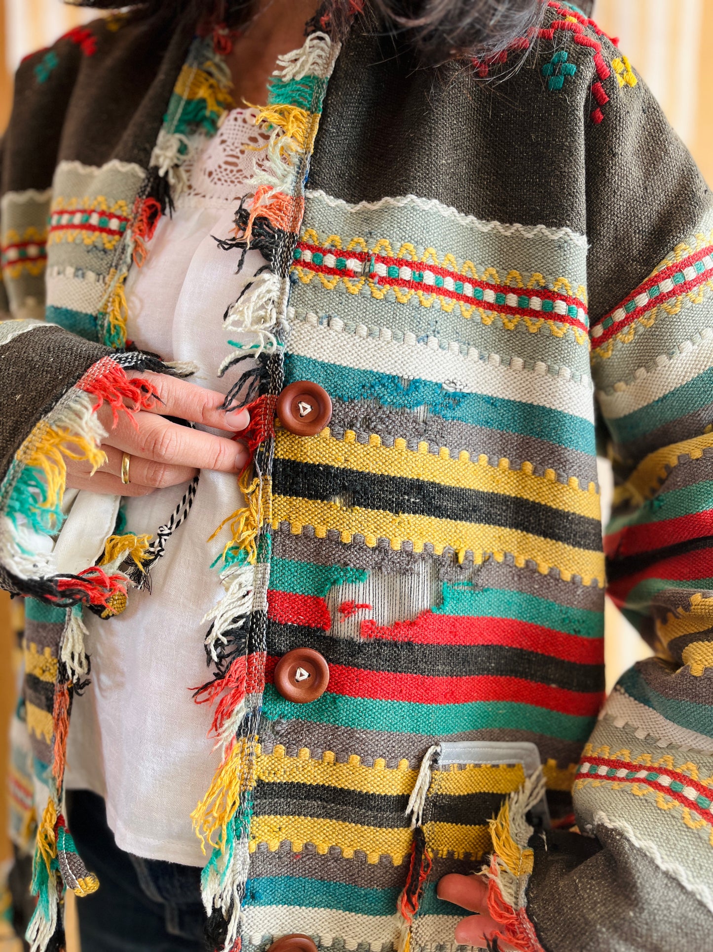 Antique Turkish Kilim Rug turns Jacket