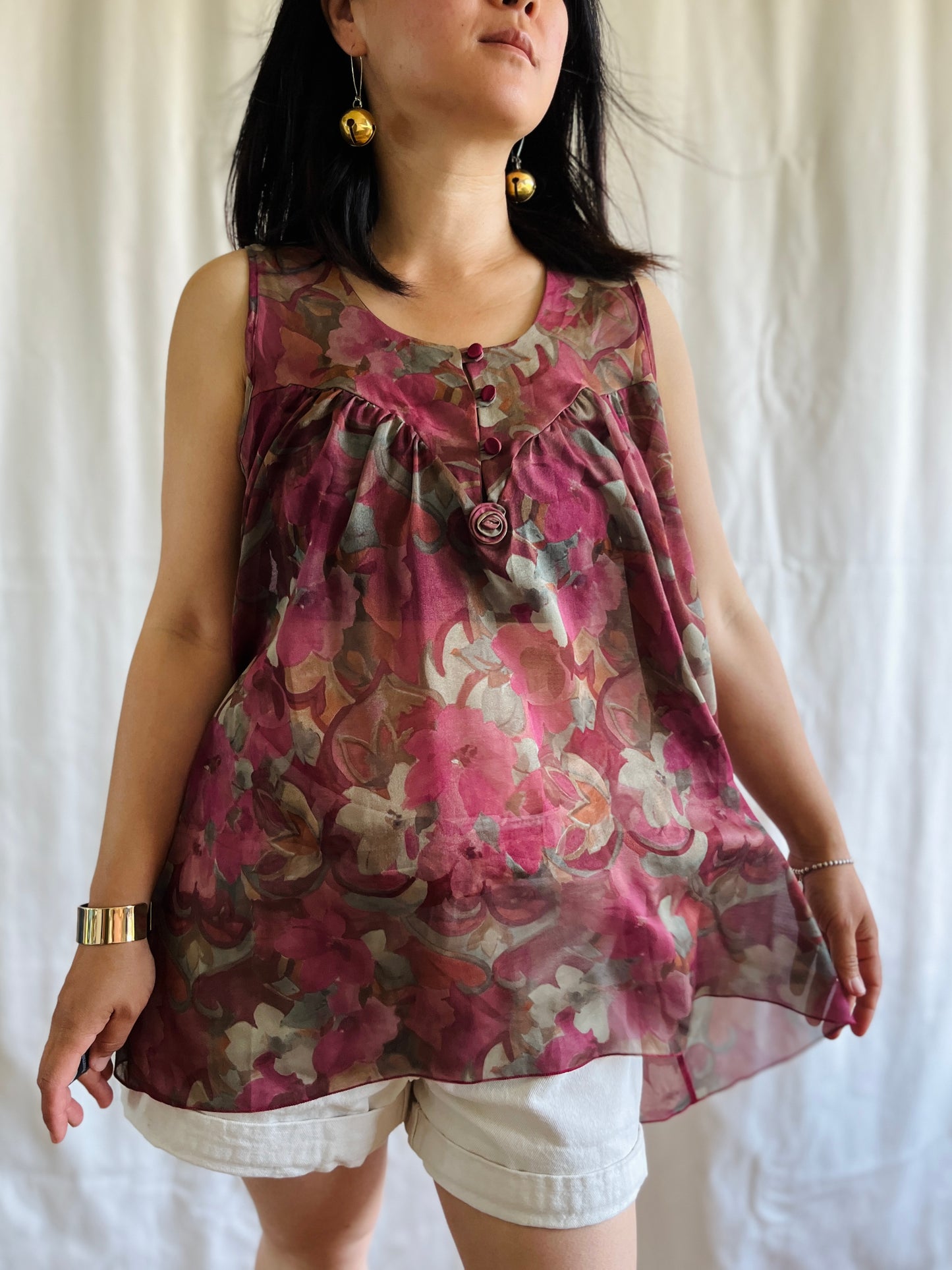 Vintage 90s Romantic floral See through Tank Top