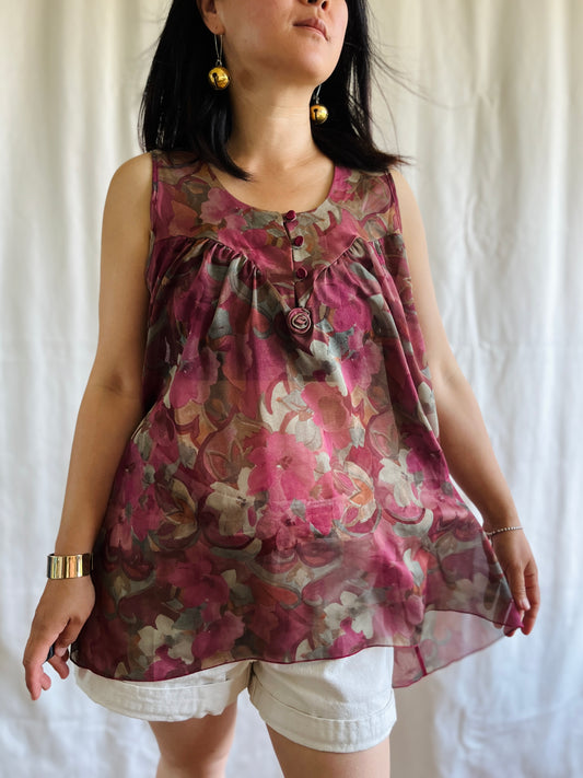 Vintage 90s Romantic floral See through Tank Top