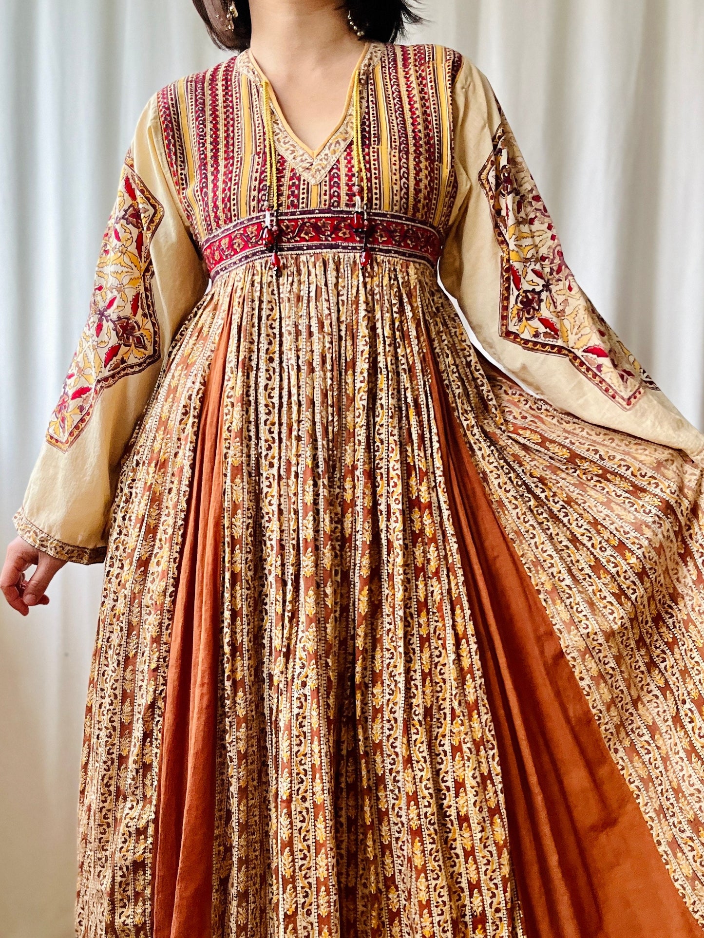 Stunning 1970s Anokhi Goddess Folklore Maxi Dress