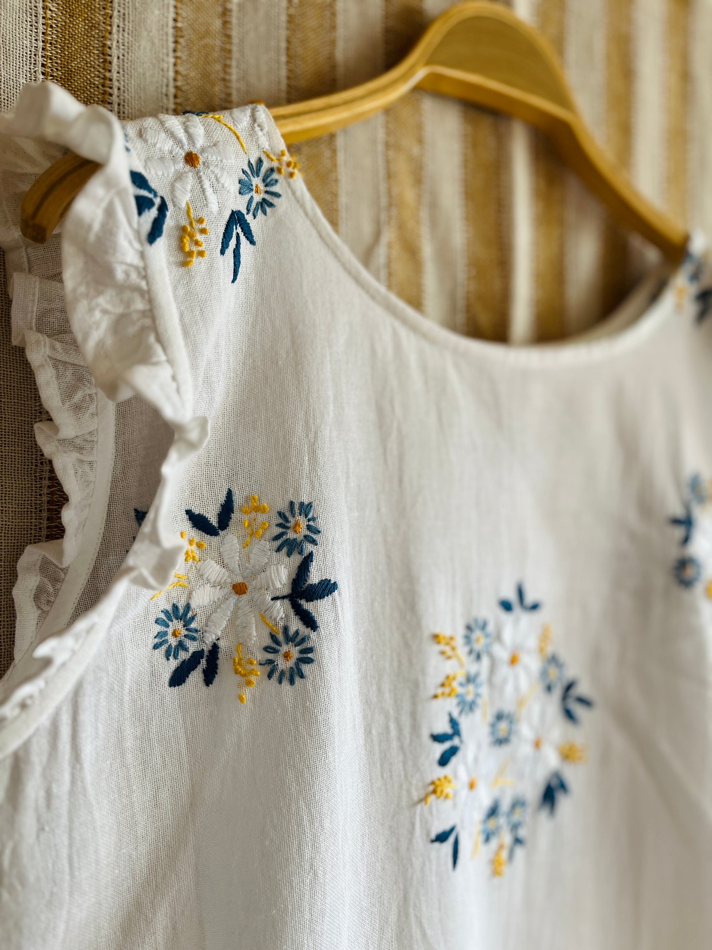 Hand dye cheesecloth scalloped gathered dress
