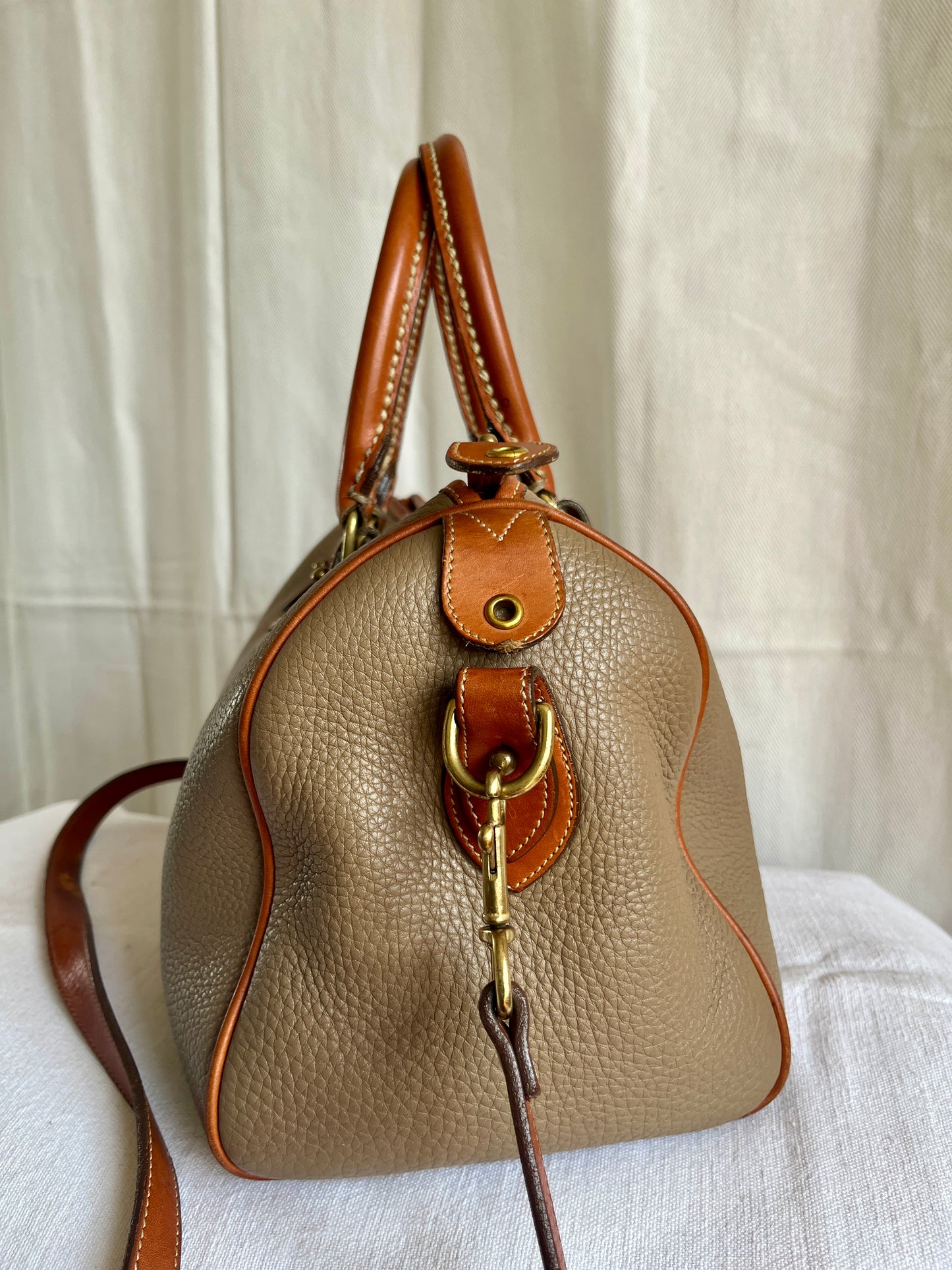 Taupe/British Tan R38 Largest Speedy Doctor's Bag Satchel with Strap