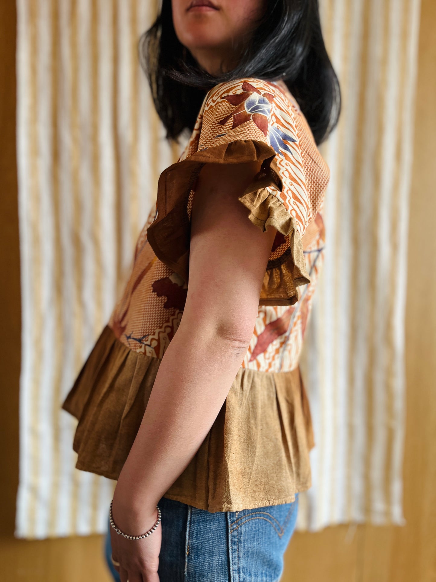 Vintage Batik and berry farmer cheesecloth dolly top