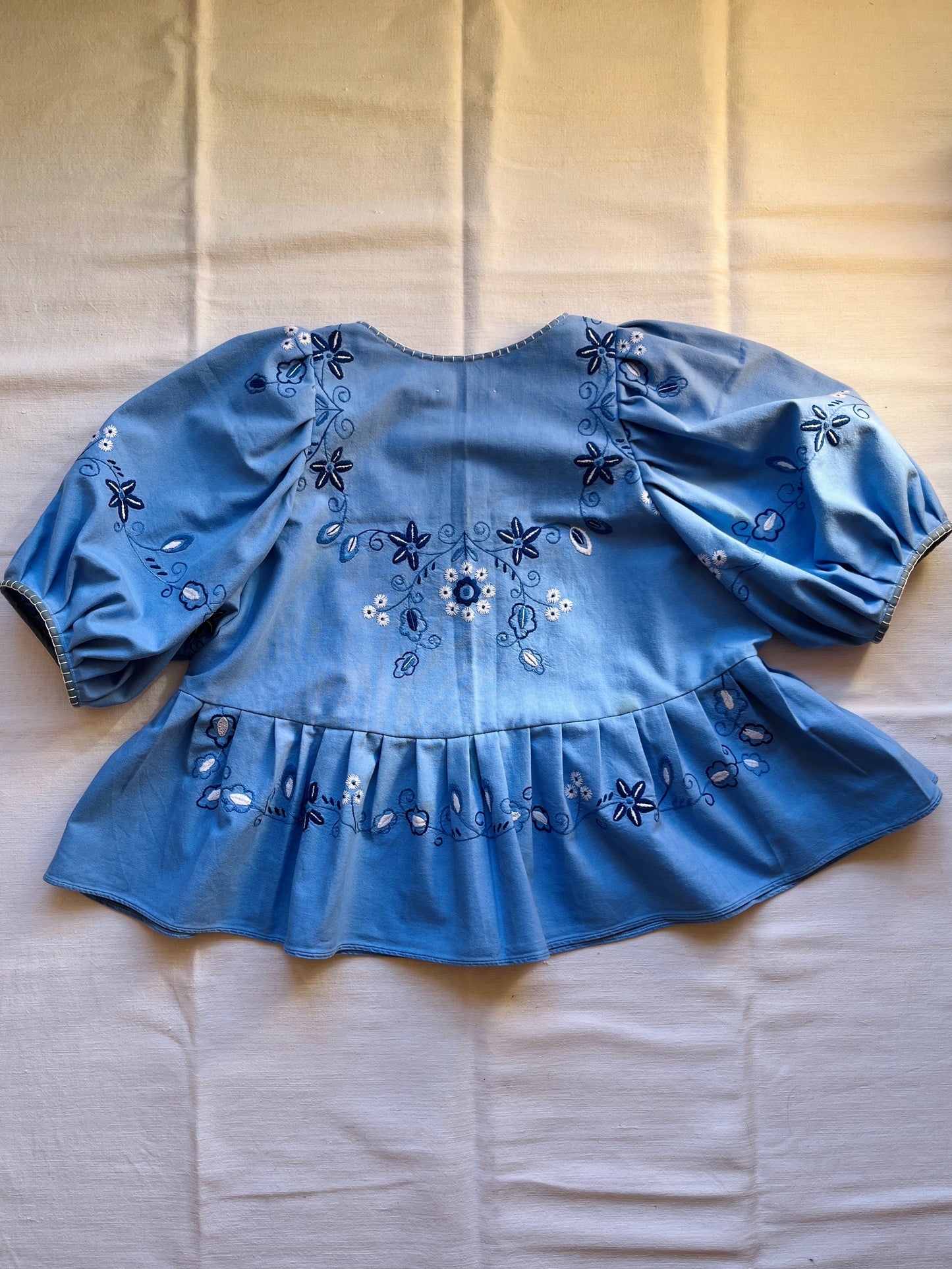 Hand Embroidered Blue Daisy Dolly tunic