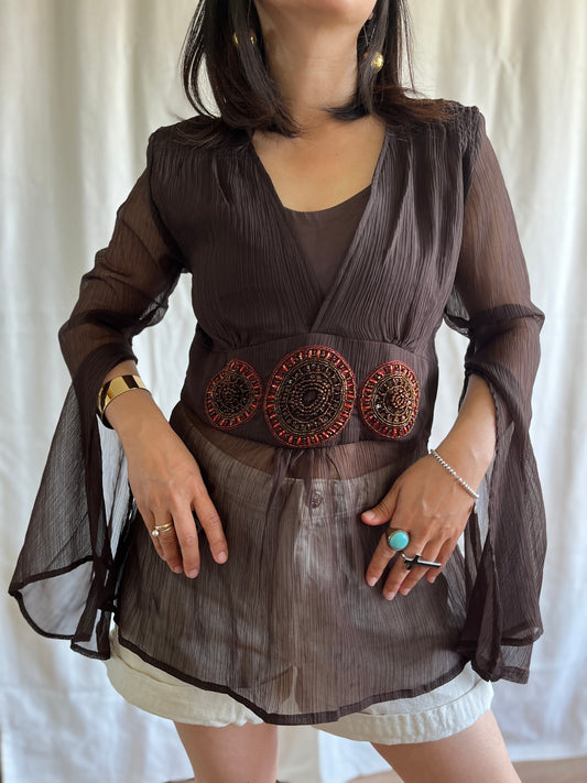 Indian Open Sleeves Beaded Tunic Deep V Goddess