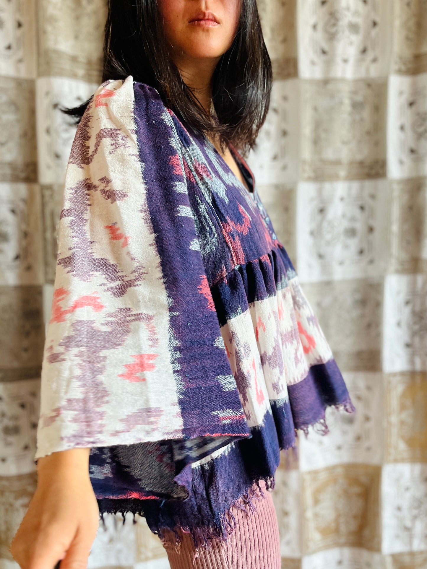 Vintage Batik Goddess Blouse with bracelet sleeves