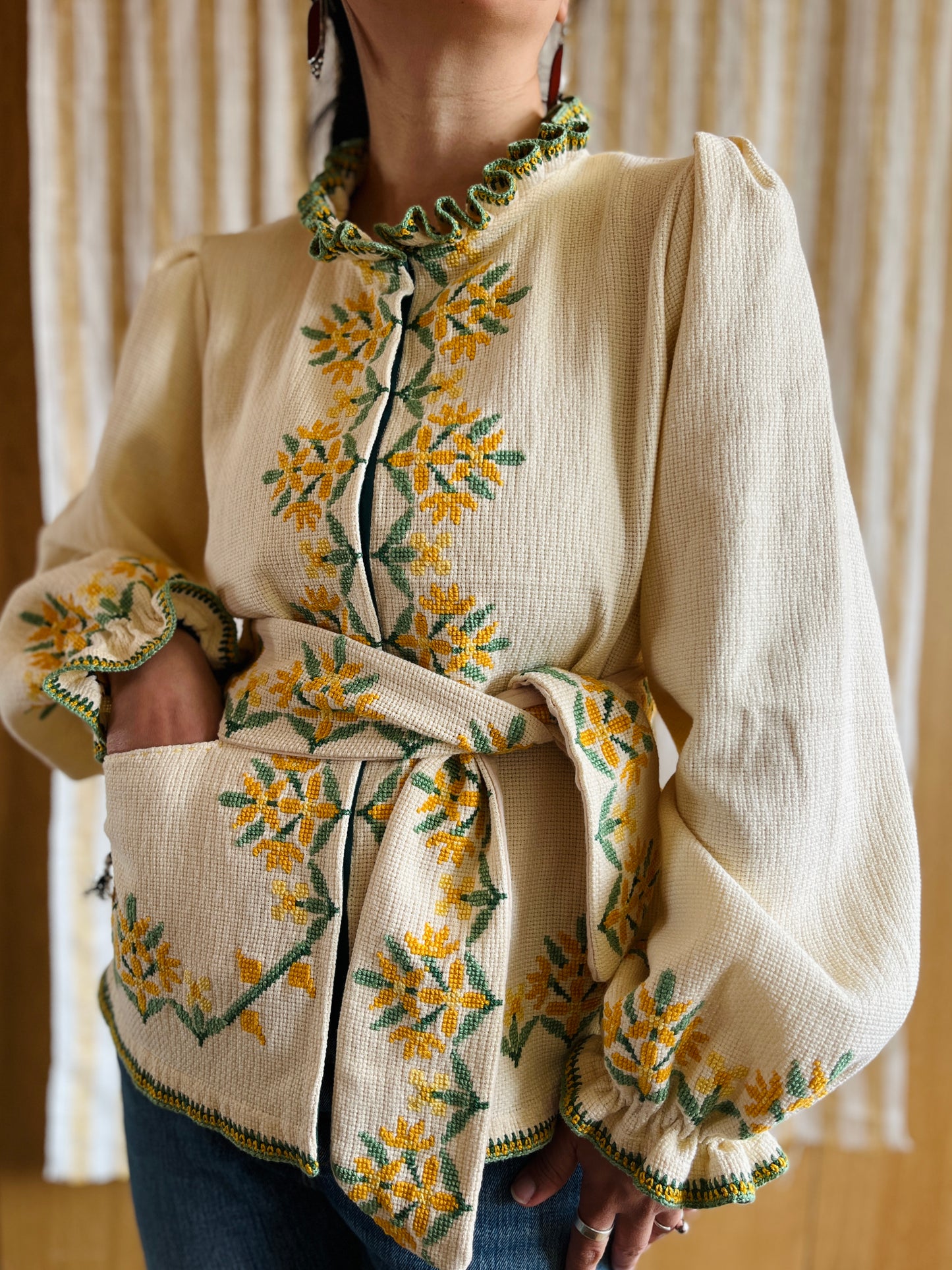 Waffle Cotton Spring Jacket with Matching Belt