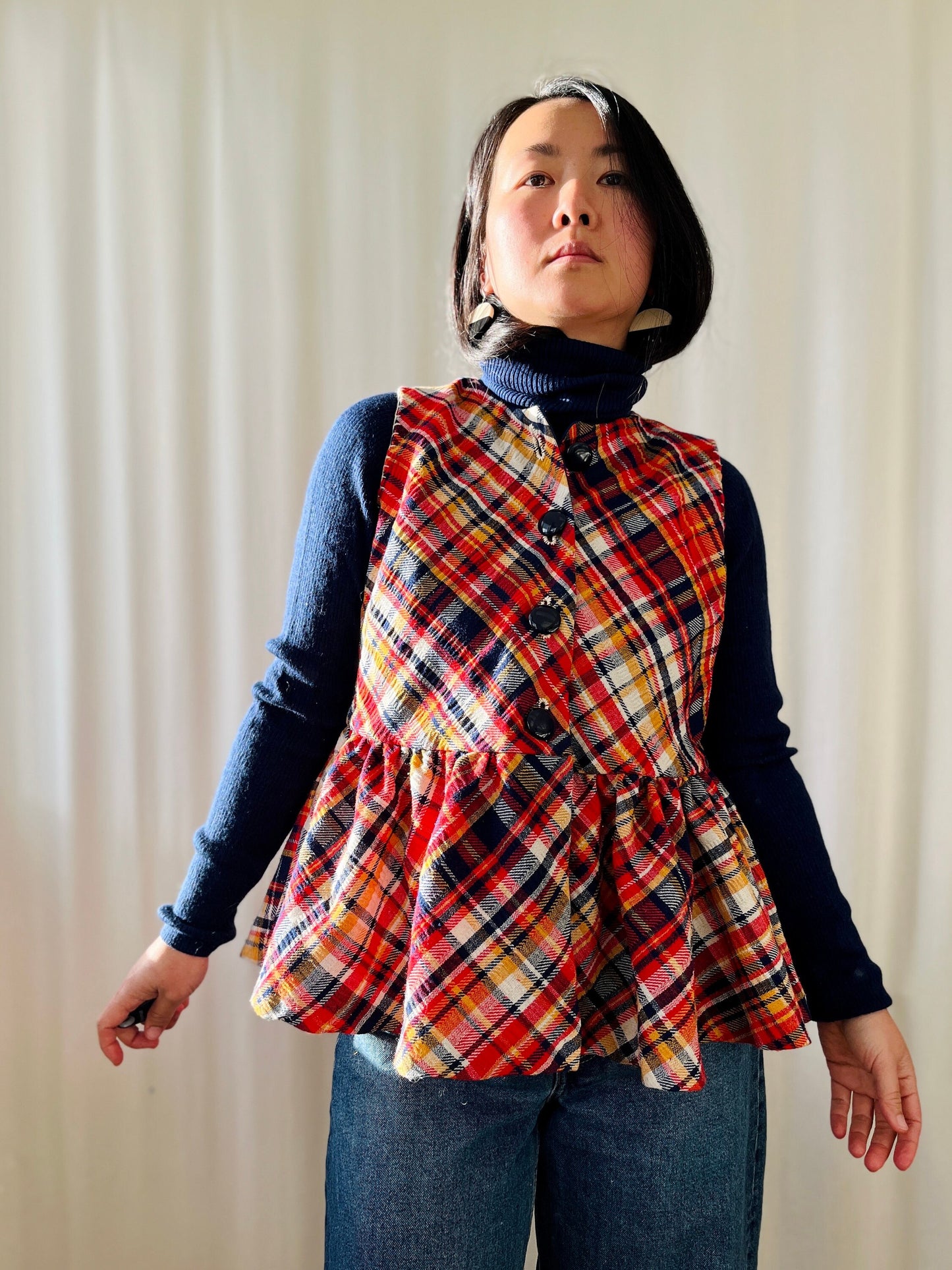 Repurposed Woven Skirt turns 60s pleated vest Waistcoat