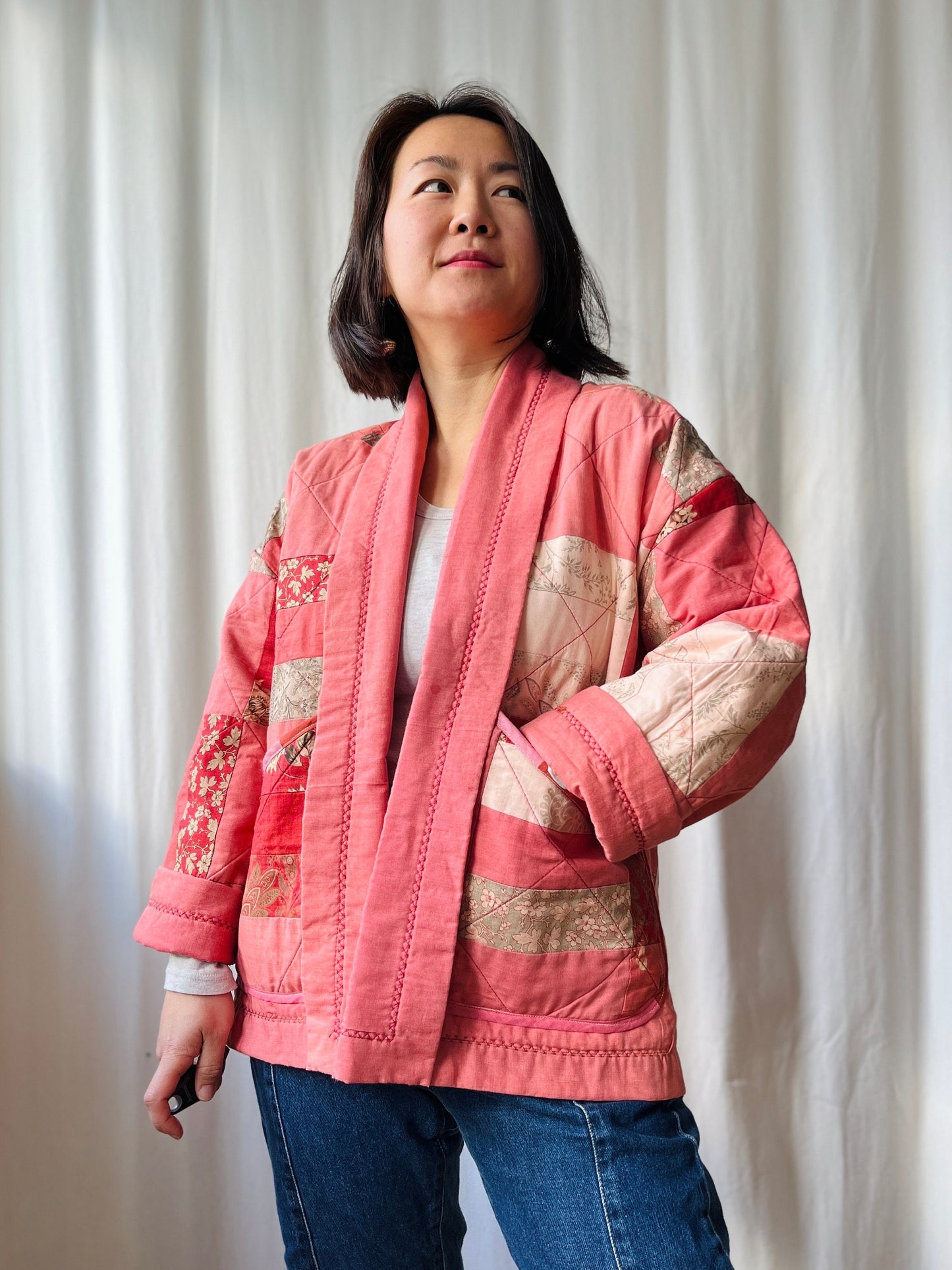 Vintage quilted blanket turns Spring Kimono jacket