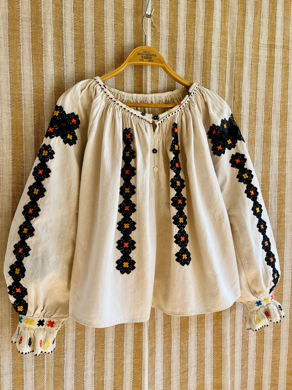 Antique 1930s Romanian Embroidered Folk Blouse
