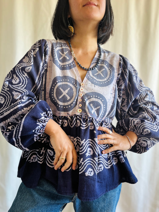 Vintage Tie-dye tablecloth turns goddess blouse