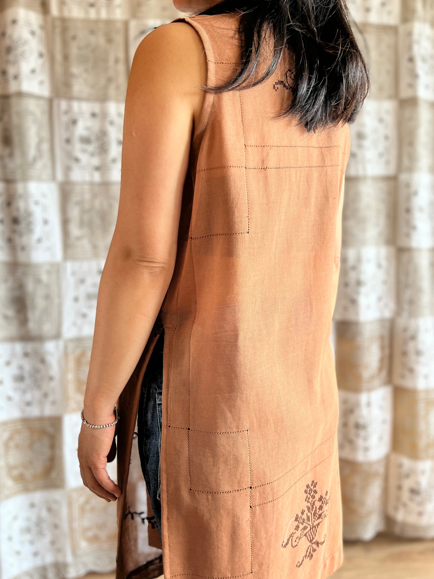 Sheer cotton long vest
