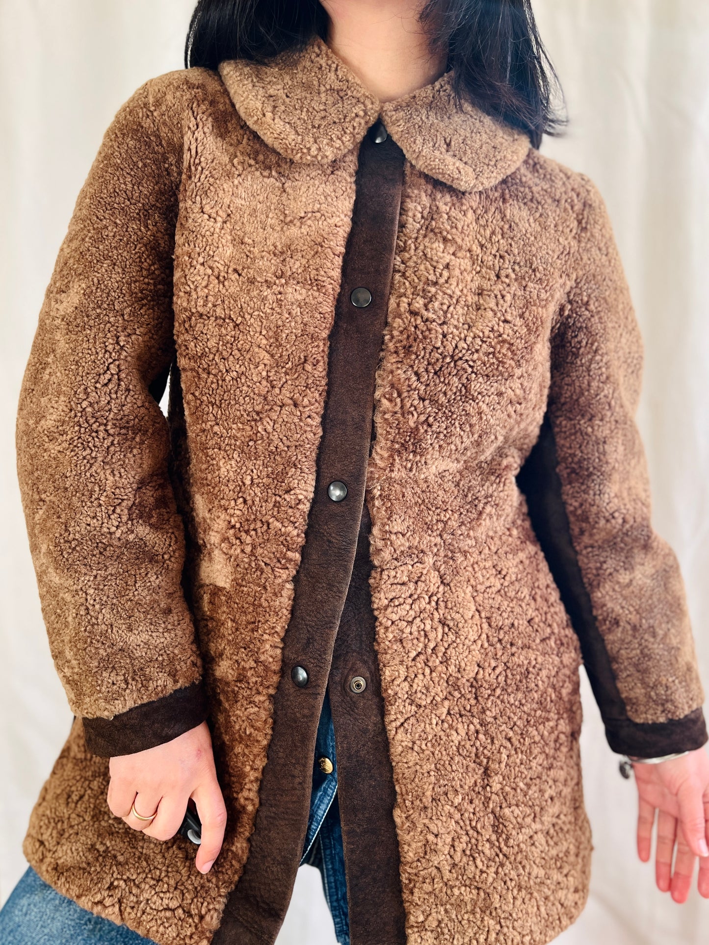 Stunning 70s Vintage Teddy Brown Shearling lambswool fur Coat