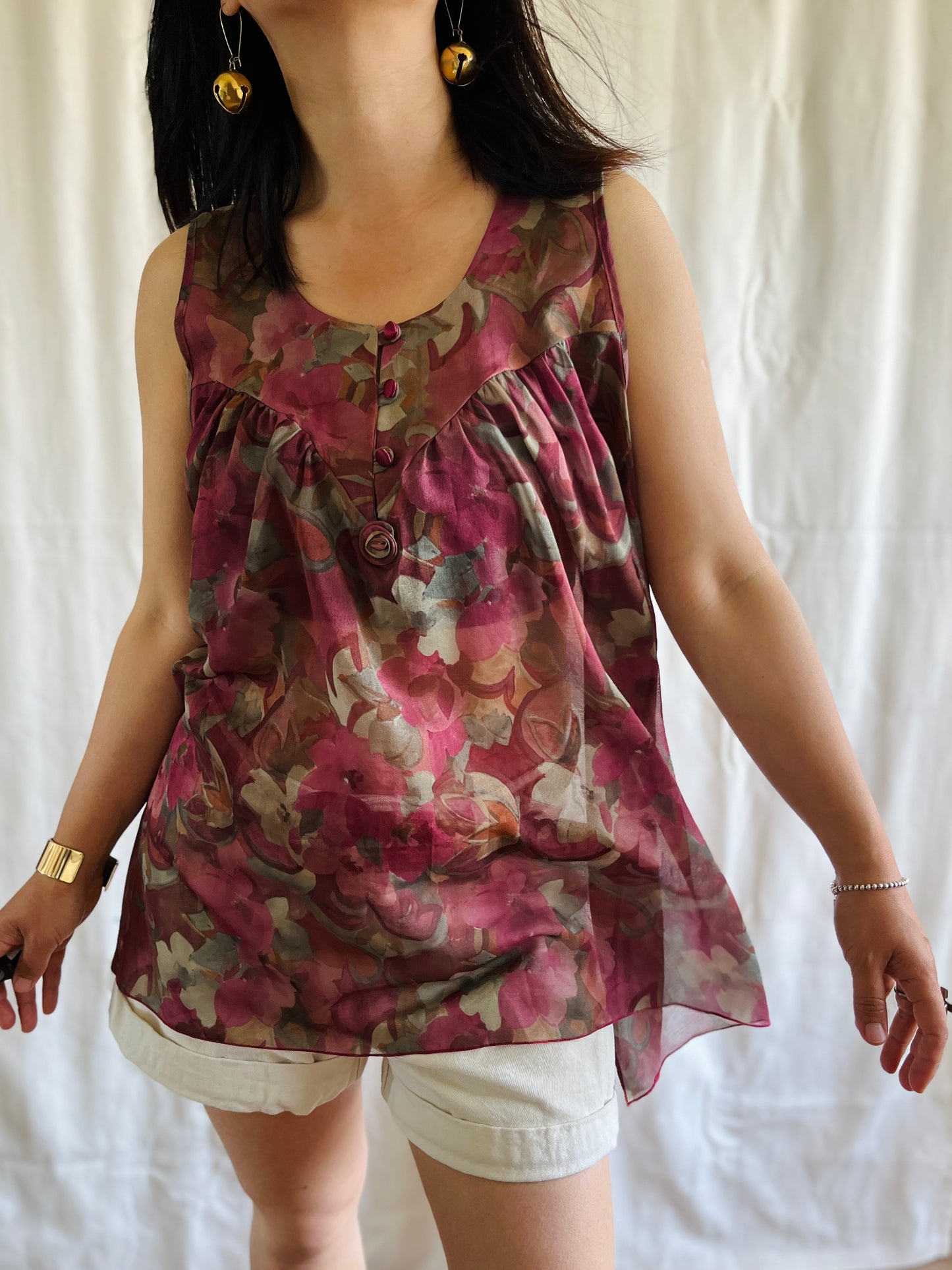 Vintage 90s Romantic floral See through Tank Top