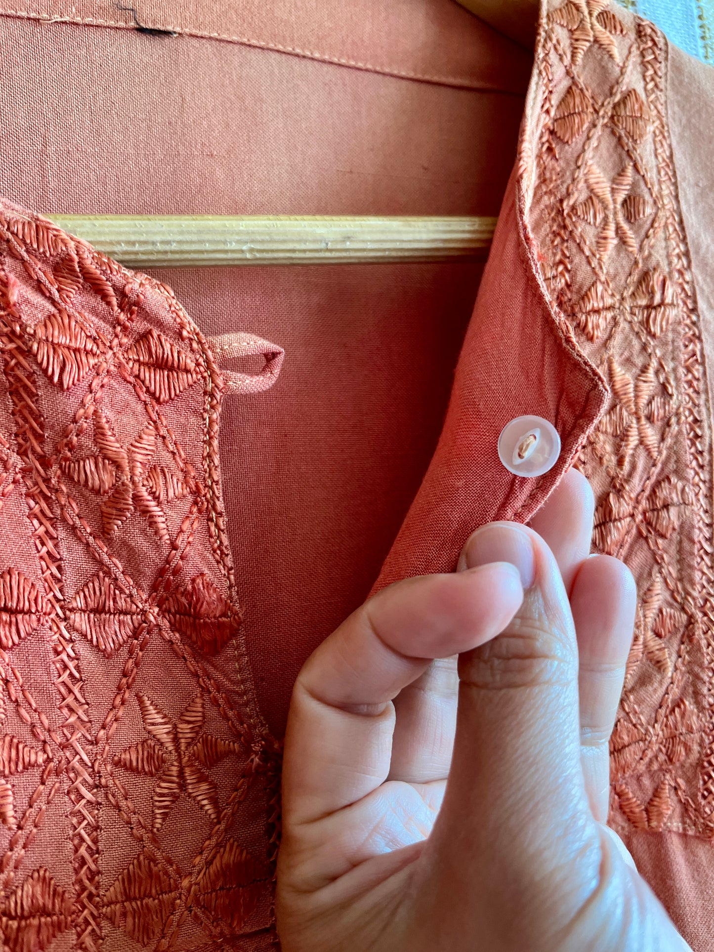 Fading Apricot orange silk embroidered pleated dress