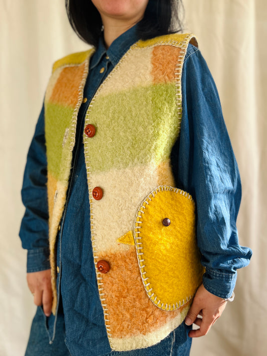 Boiled Wool Blanket turns little chicks oversize gilet