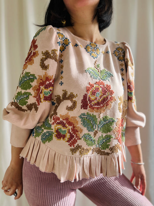 🎴 Astonishing Embroidered Roses Dolly Blouse