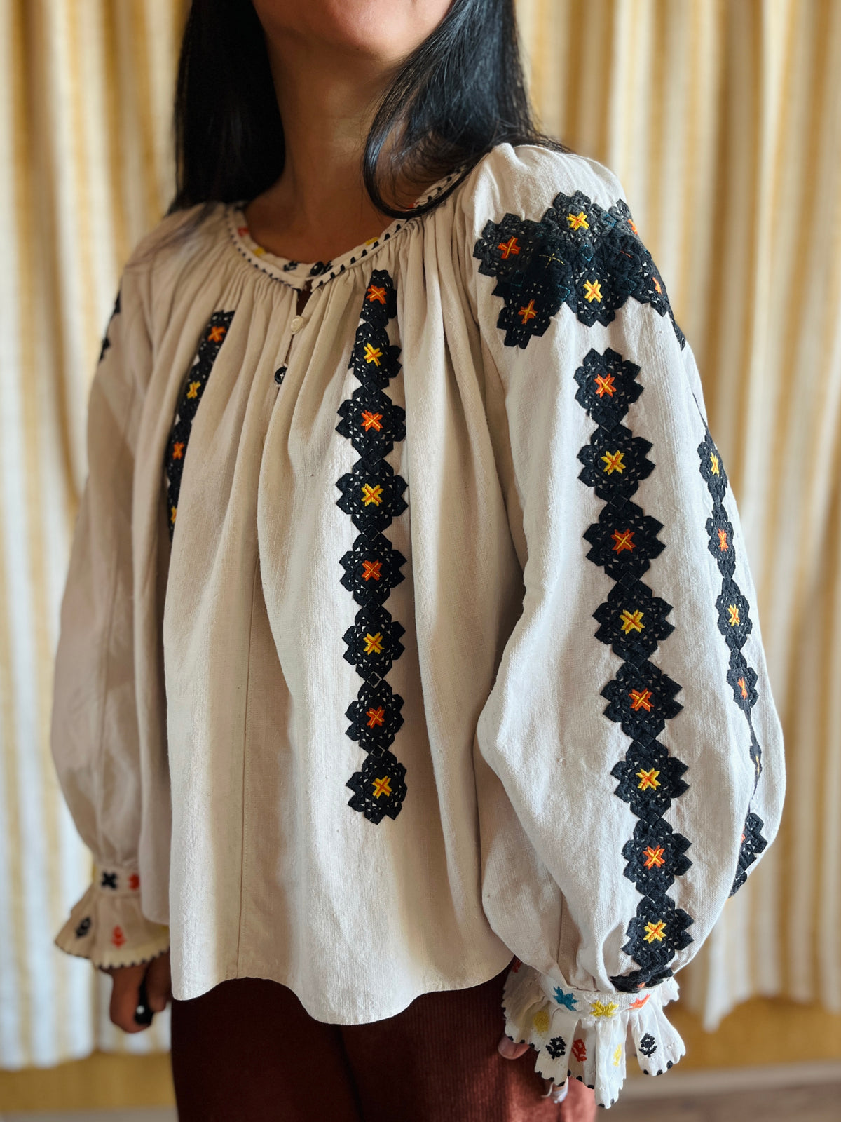 Antique 1930s Romanian Embroidered Folk Blouse