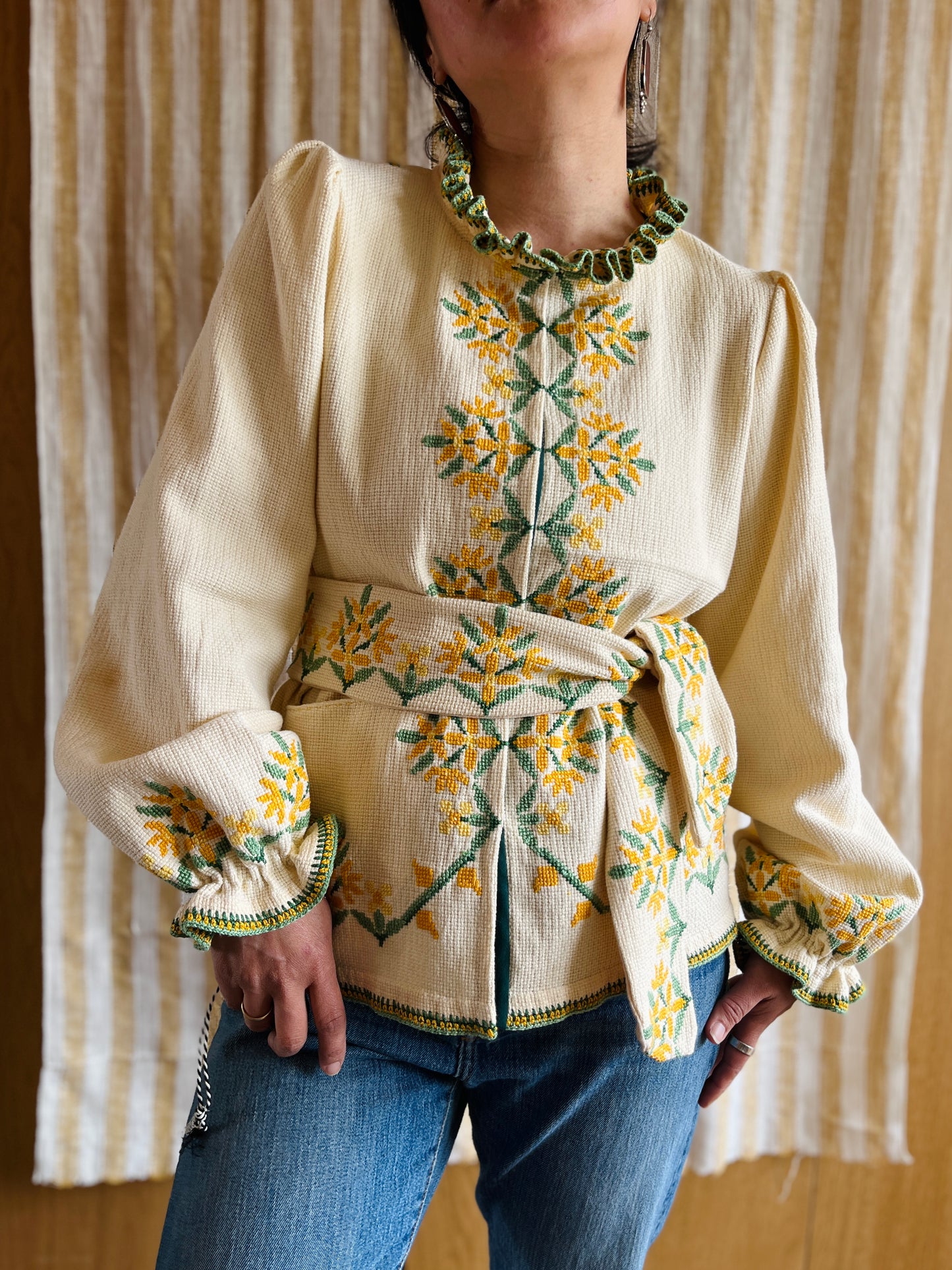 Waffle Cotton Spring Jacket with Matching Belt