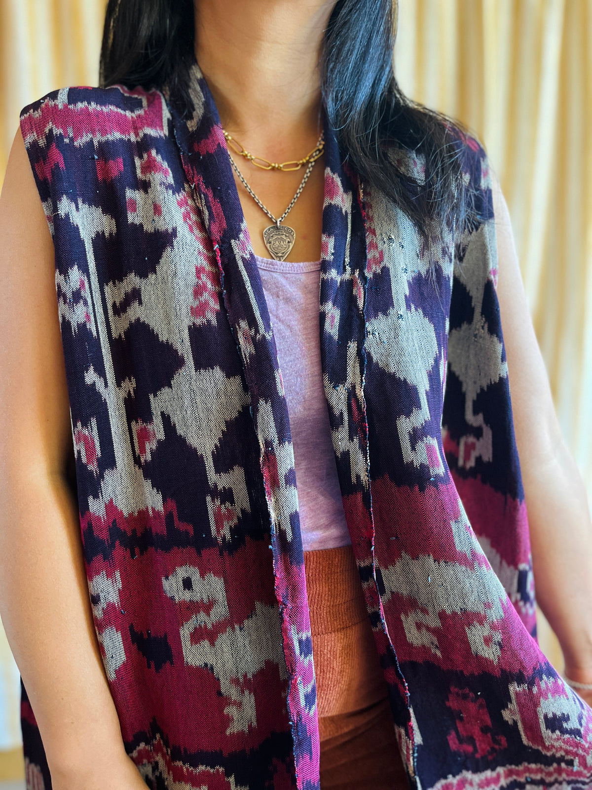Vintage Ikat textile turns long vest