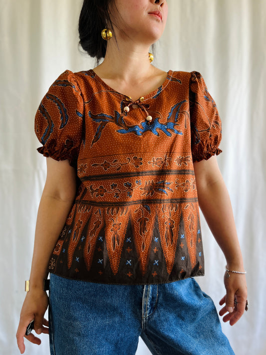 ✨Vintage Batik Puffed Sleeve Tee