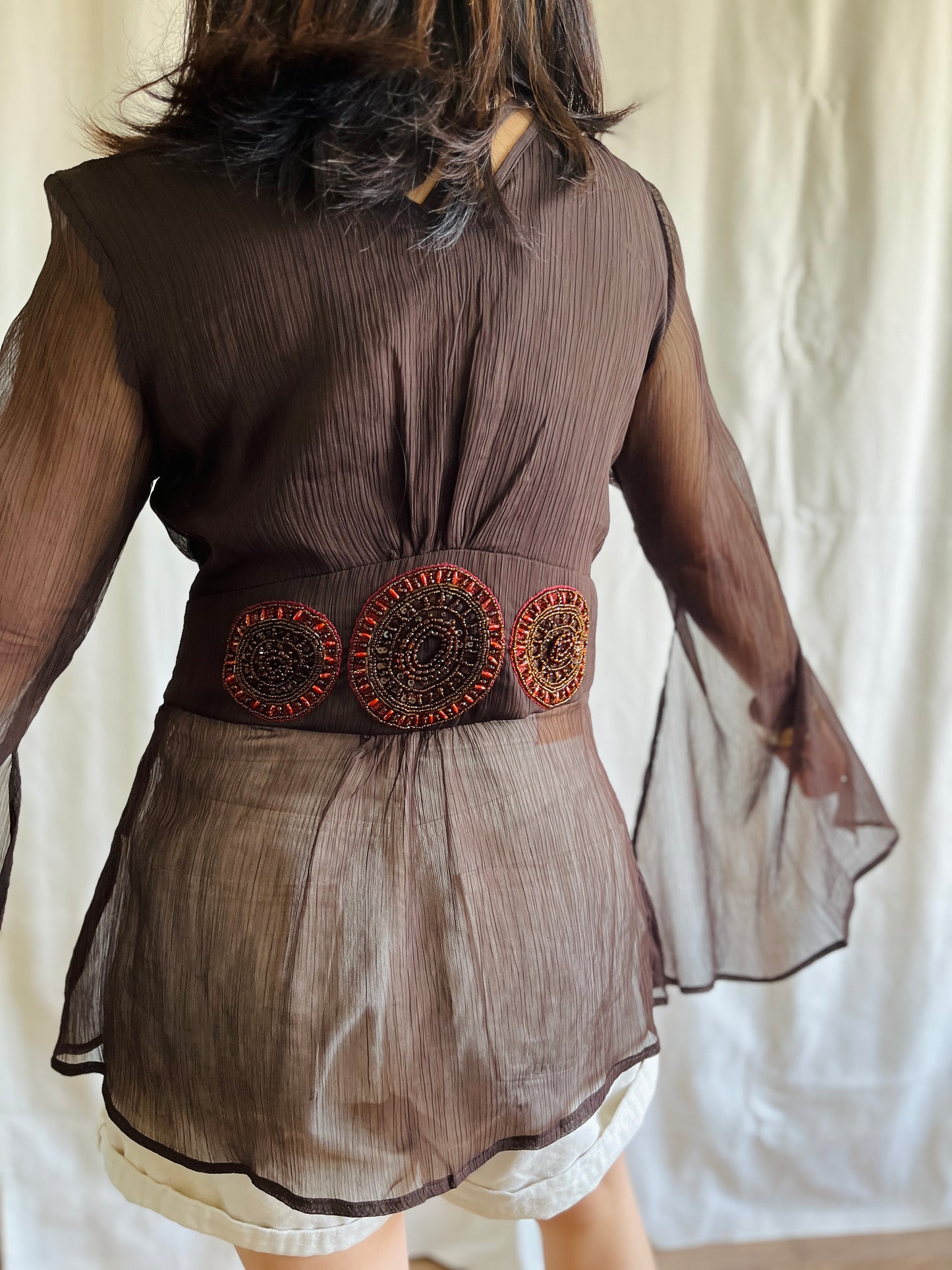 Indian Open Sleeves Beaded Tunic Deep V Goddess