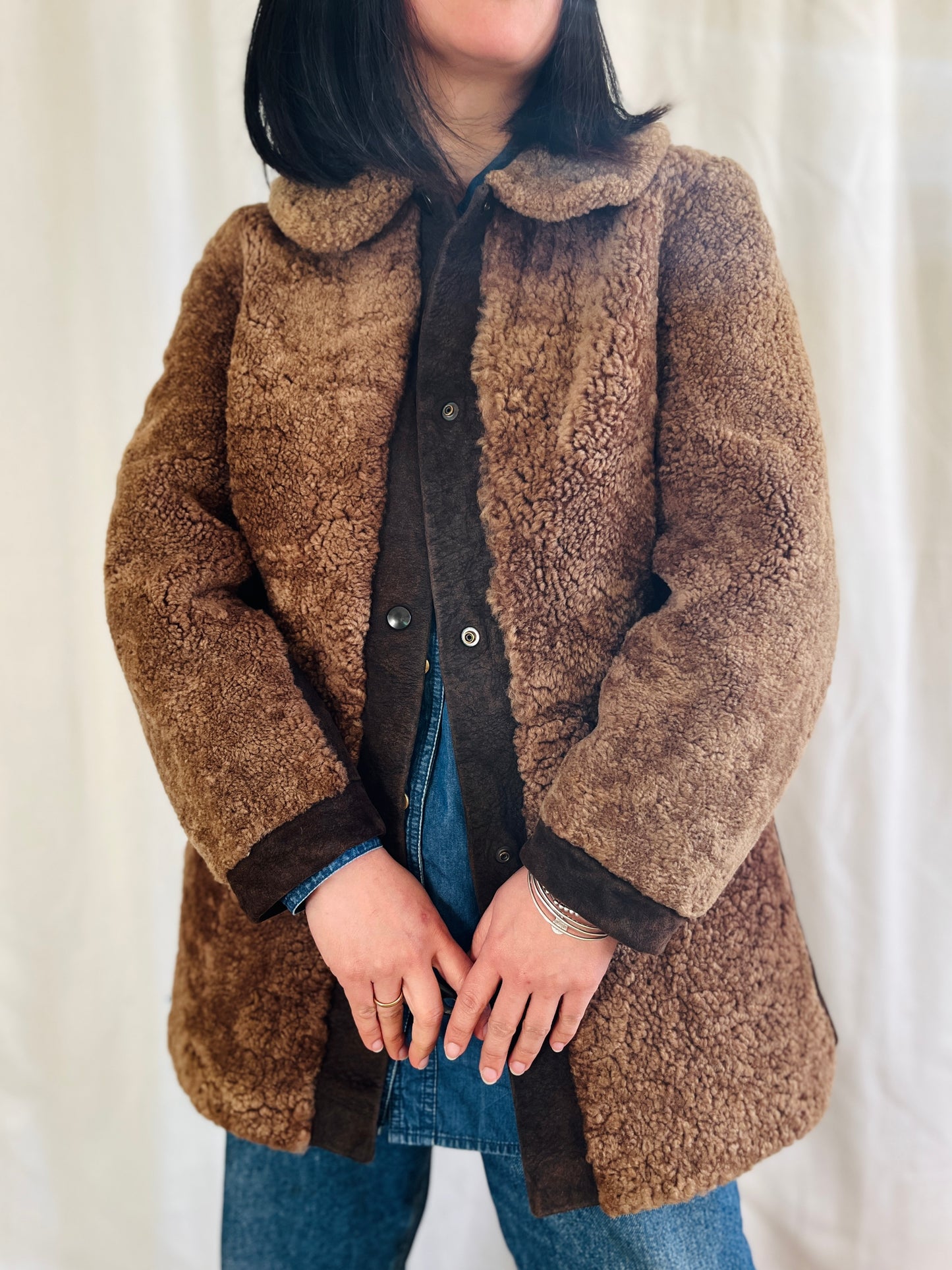 Stunning 70s Vintage Teddy Brown Shearling lambswool fur Coat