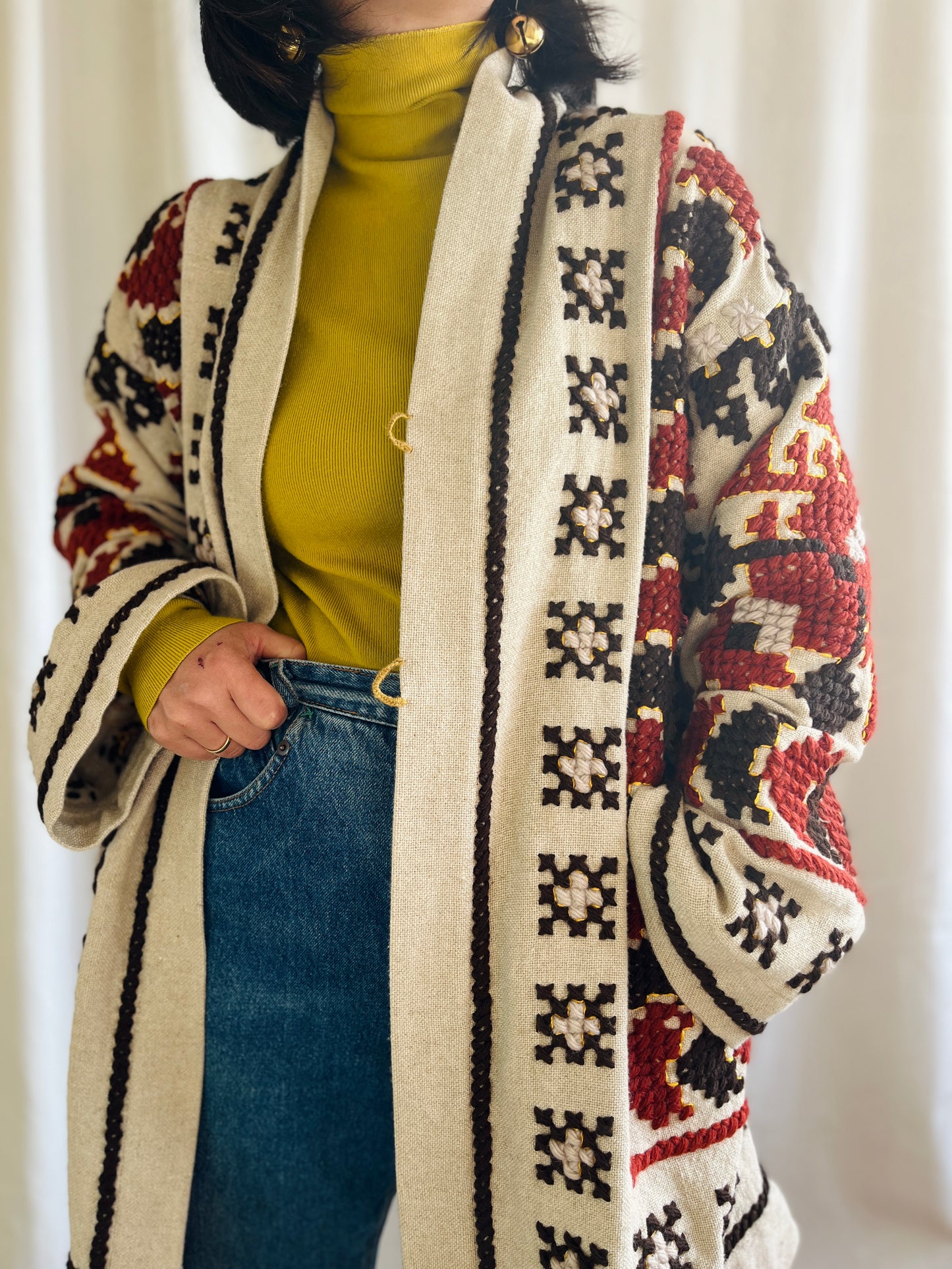 🎴 The witch coat I - Wool and Heavy linen embroidery Kimono