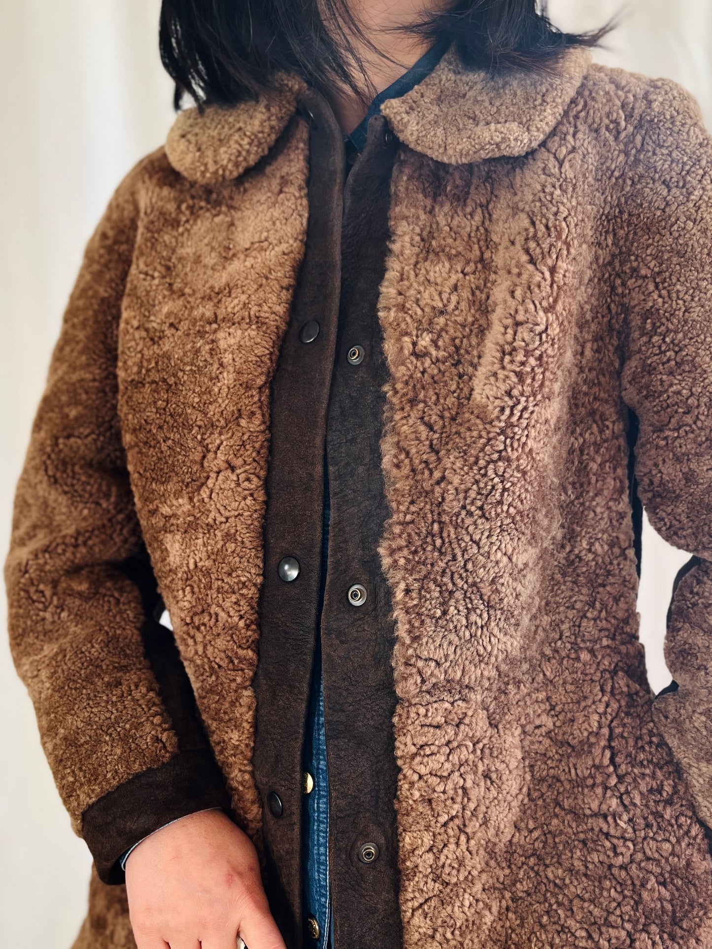 Stunning 70s Vintage Teddy Brown Shearling lambswool fur Coat