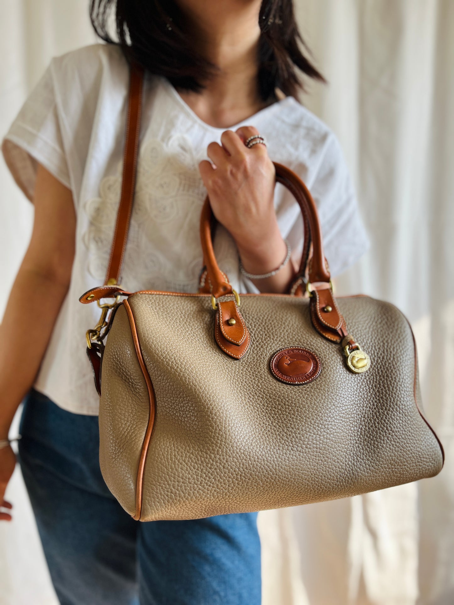 Taupe/British Tan R38 Largest Speedy Doctor's Bag Satchel with Strap