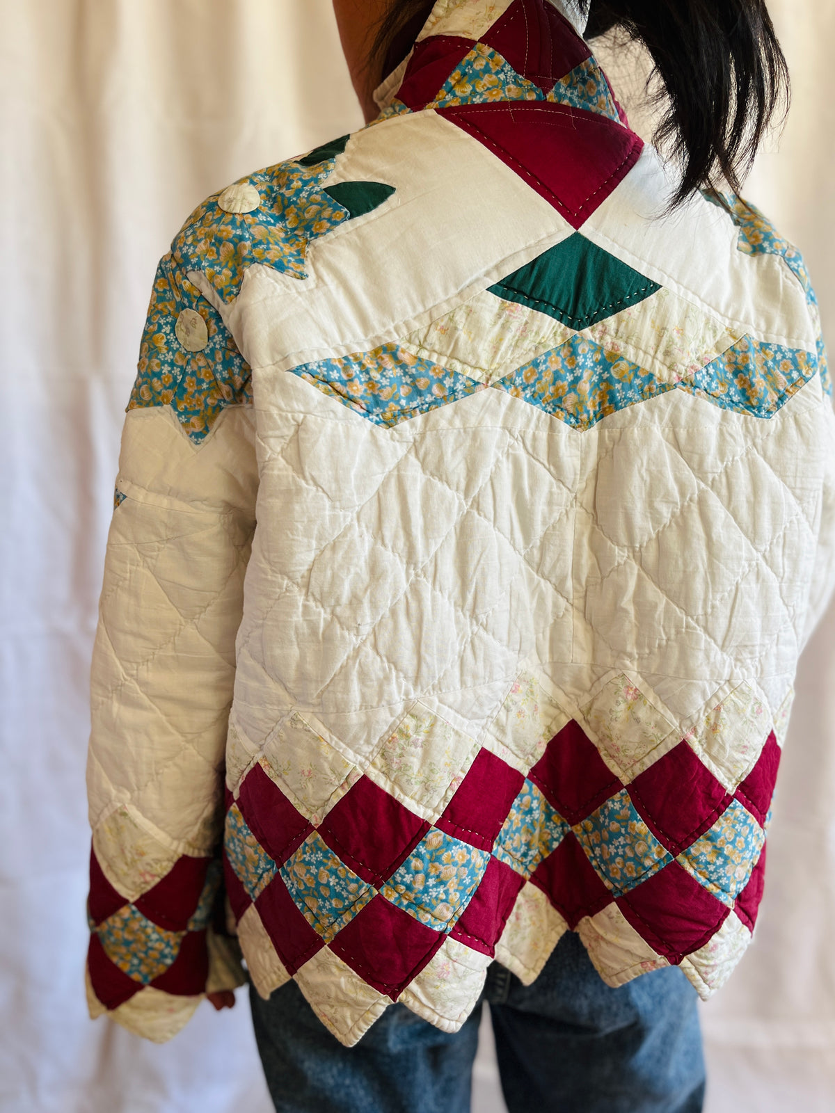Hand quilted vintage blanket turns Short Coat