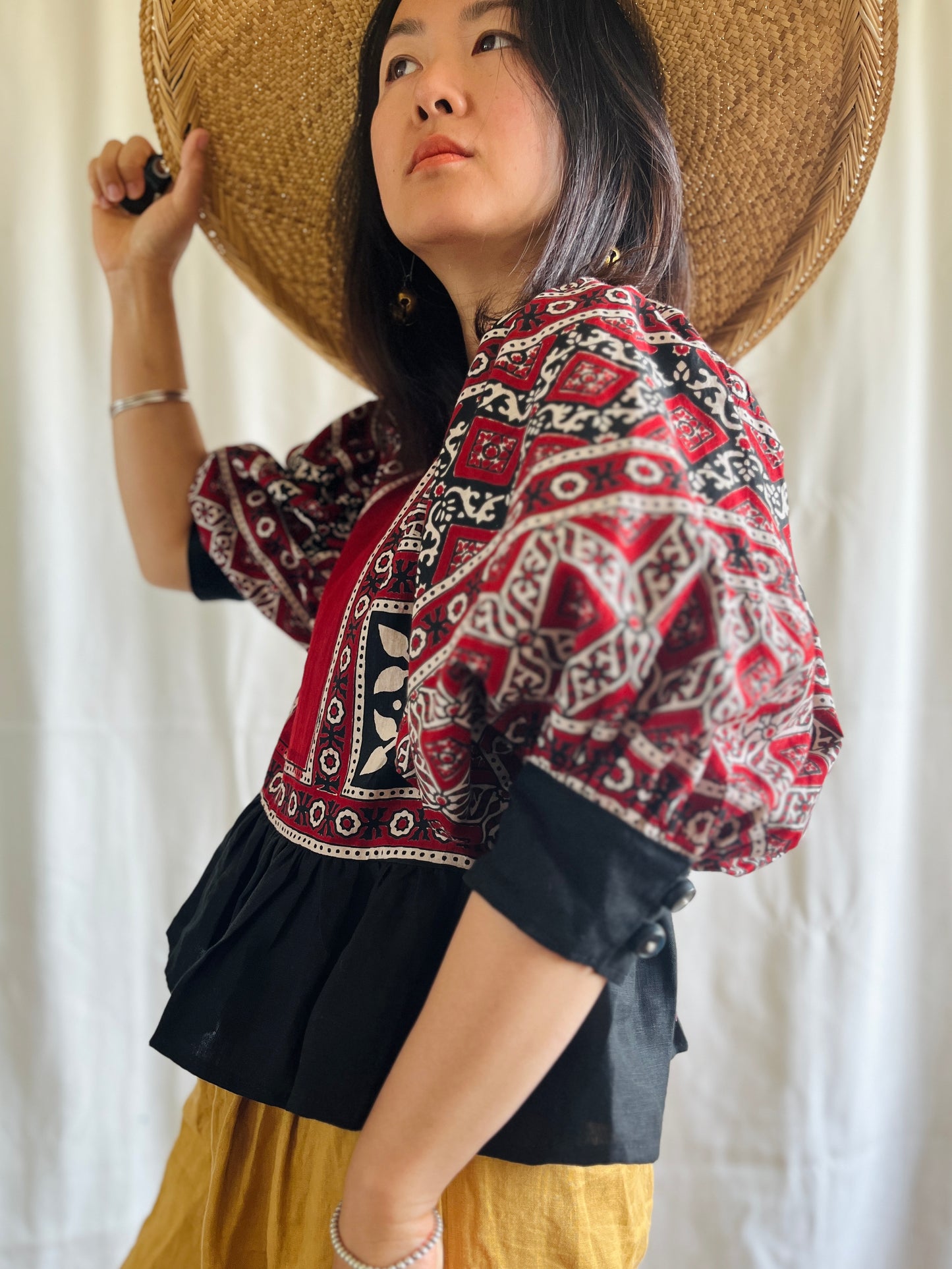 Silky Block Print Air Balloon Sleeve Tunic